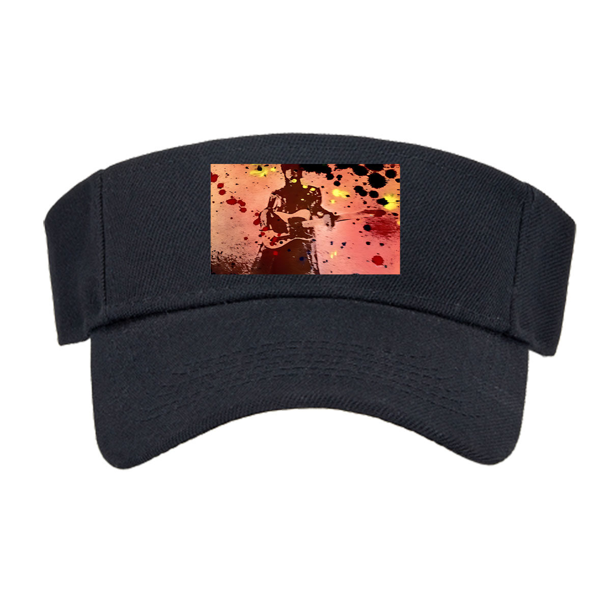 Guitarist Silhouette in Abstract Splash Art -  Visor cap