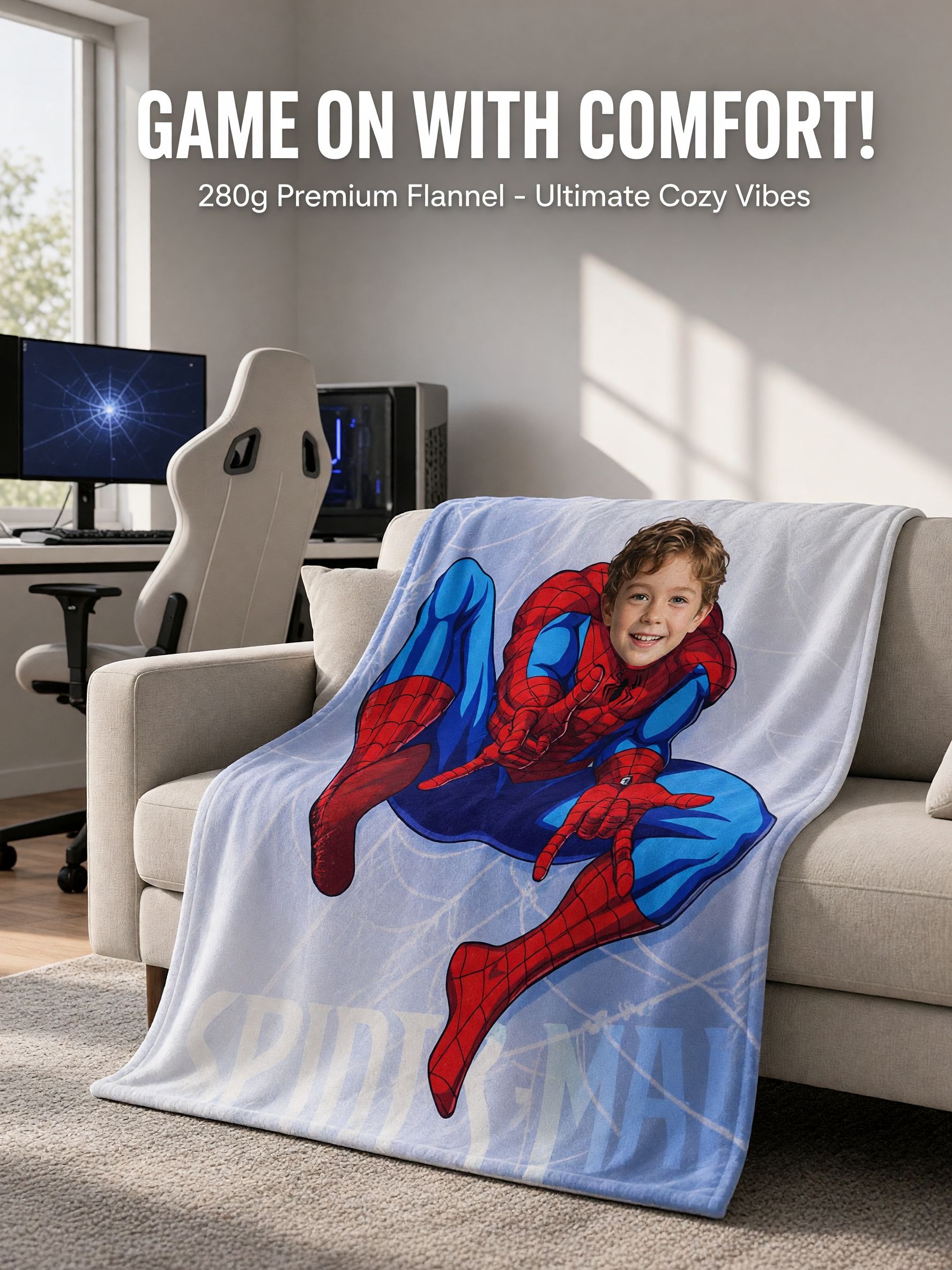 Custom Superhero Face Photo Blanket, Ultra-Soft Flannel Fleece Throw, Personalized Keepsake Gift for Kids and Family