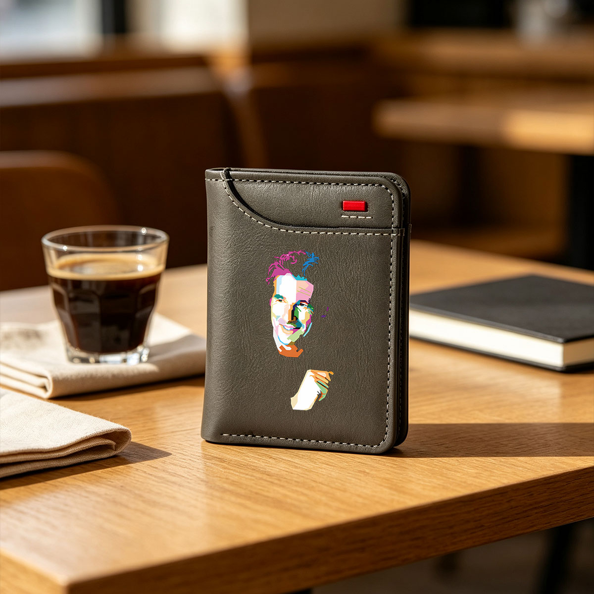 Colorful Abstract Portrait of a Smiling Man with Vibrant Hair and Hand Gesture - Vertical Style Wallet