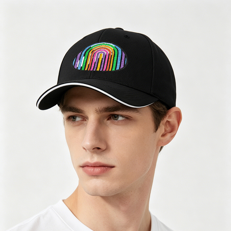 Unisex Classic Sandwich Hat with Glitter Rainbow Arc Print - Stylish Sun Protection Cap for Outdoor Activities, Perfect for Fashion-Loving Adults and Urban Explorers