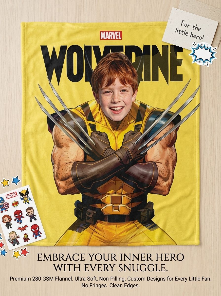 Custom Photo Superhero Flannel Fleece Blanket, Ultra Soft Personalized Face Throw Blanket for Kids and Adults Gift