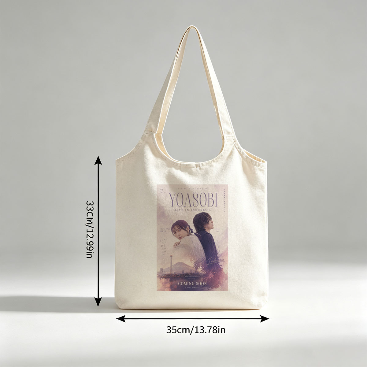 YOASOBI Live in Indonesia Concert Poster Featuring Ikuta Lilas and Ayase with Mount Fuji and Cityscape Background - Canvas shoulder bags/