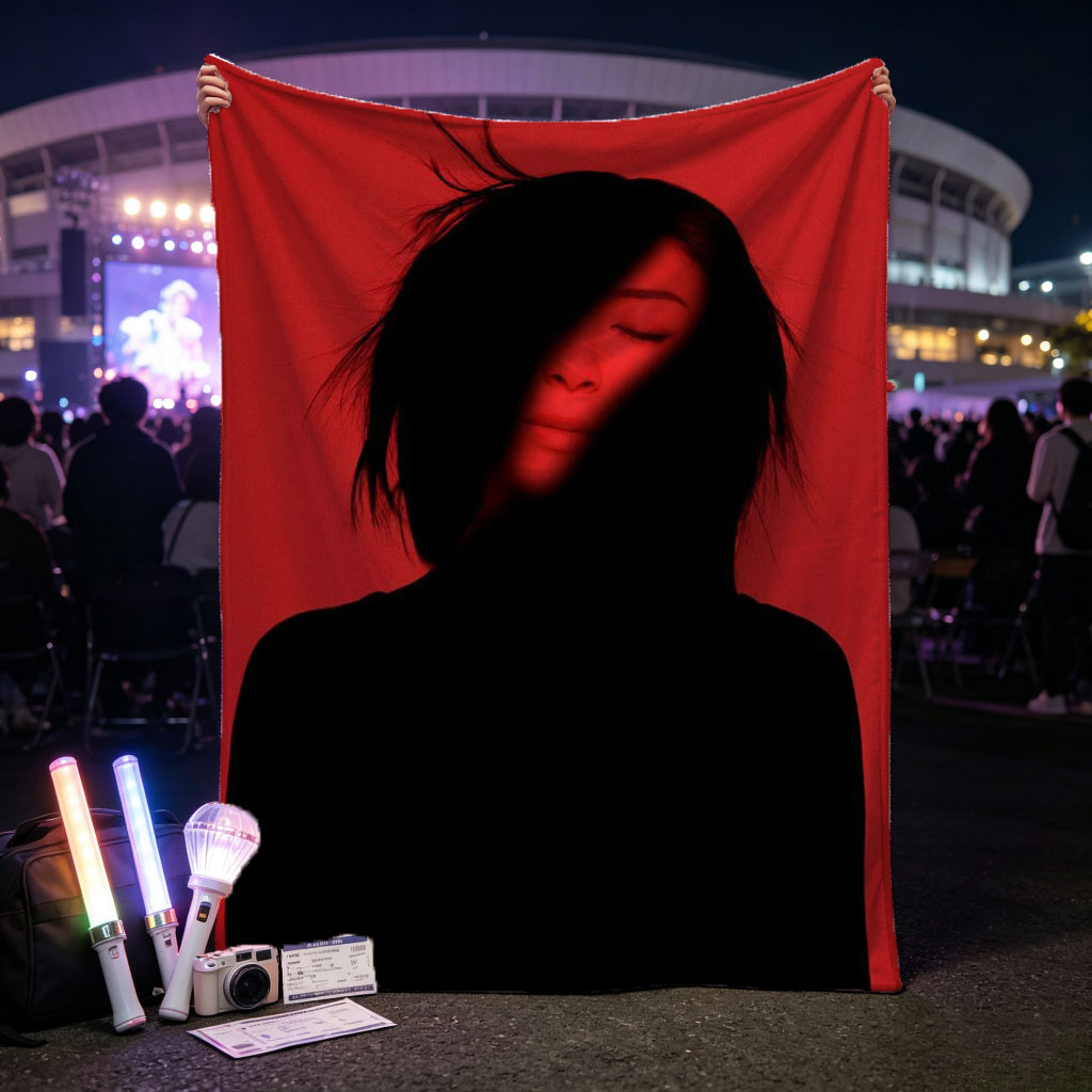 Billie Eilish in a Dramatic Red-Lit Portrait with Silhouetted Features - Blankets