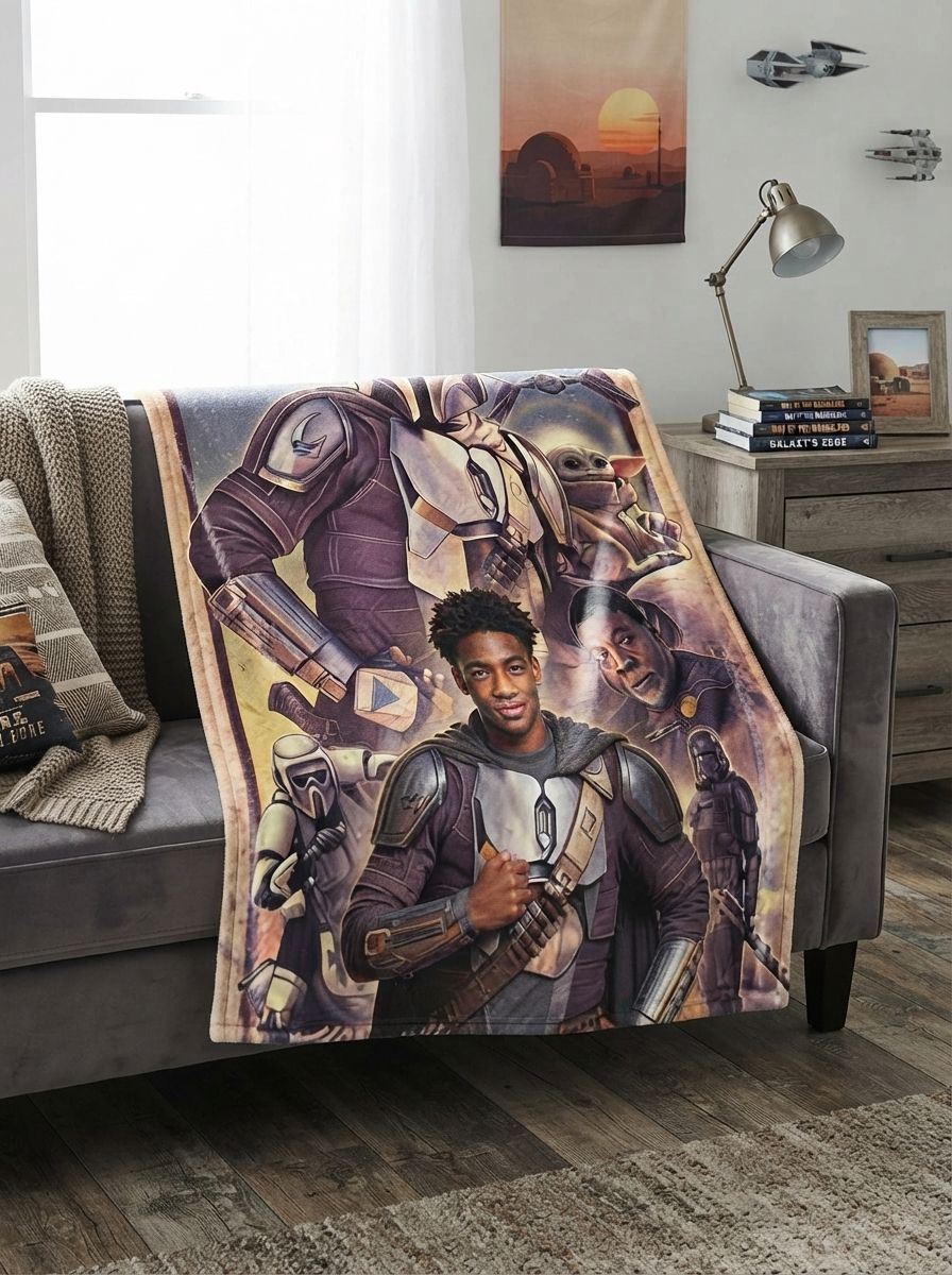 Custom Photo Face Flannel Blanket Personalized Sci Fi Bounty Warrior Portrait Throw Ultra Soft Anti Pilling Fleece