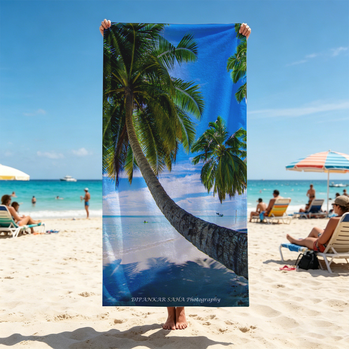 Tropical Beach with Swaying Palm Trees and Crystal Clear Waters - Beach towels