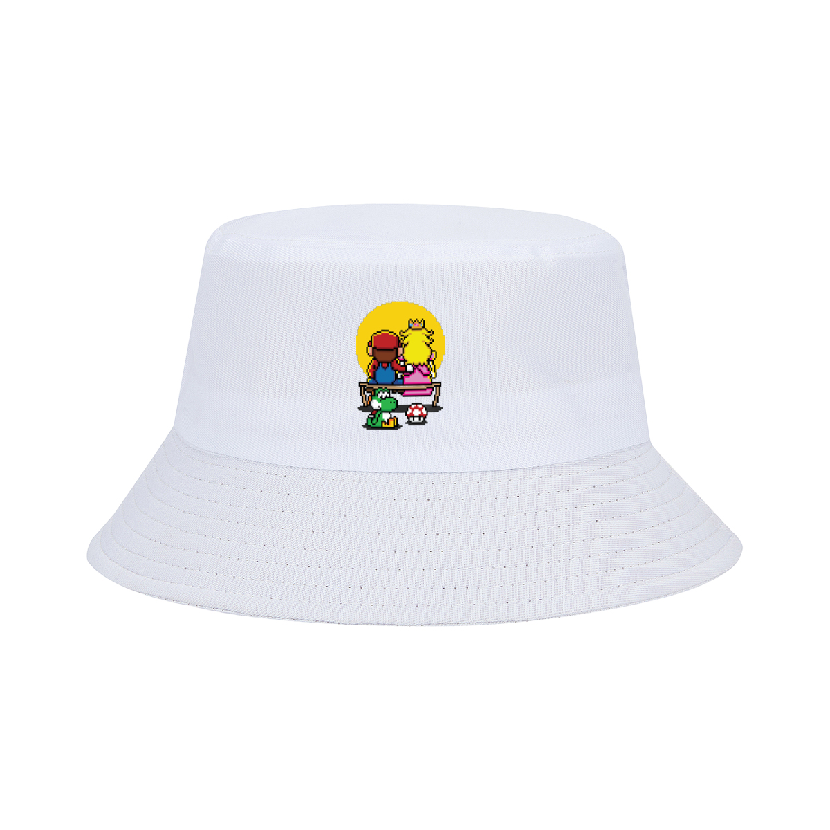 Mario and Peach Pixel Art with Yoshi and Mushroom - Fisherman's Hat