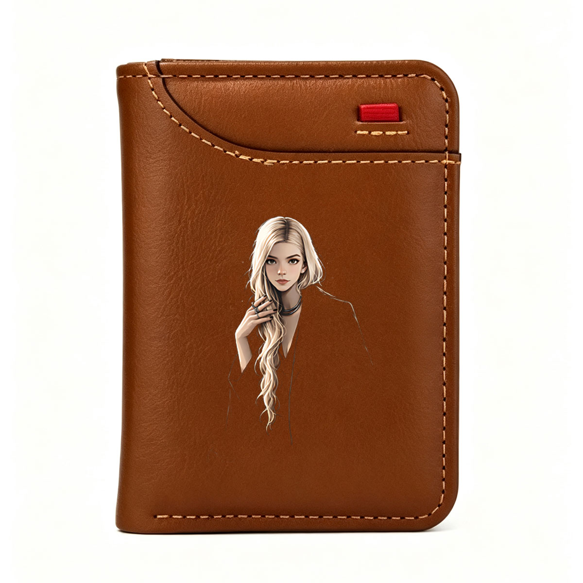 Blonde Woman in Black Coat with Elegant Pose - Vertical Style Wallet