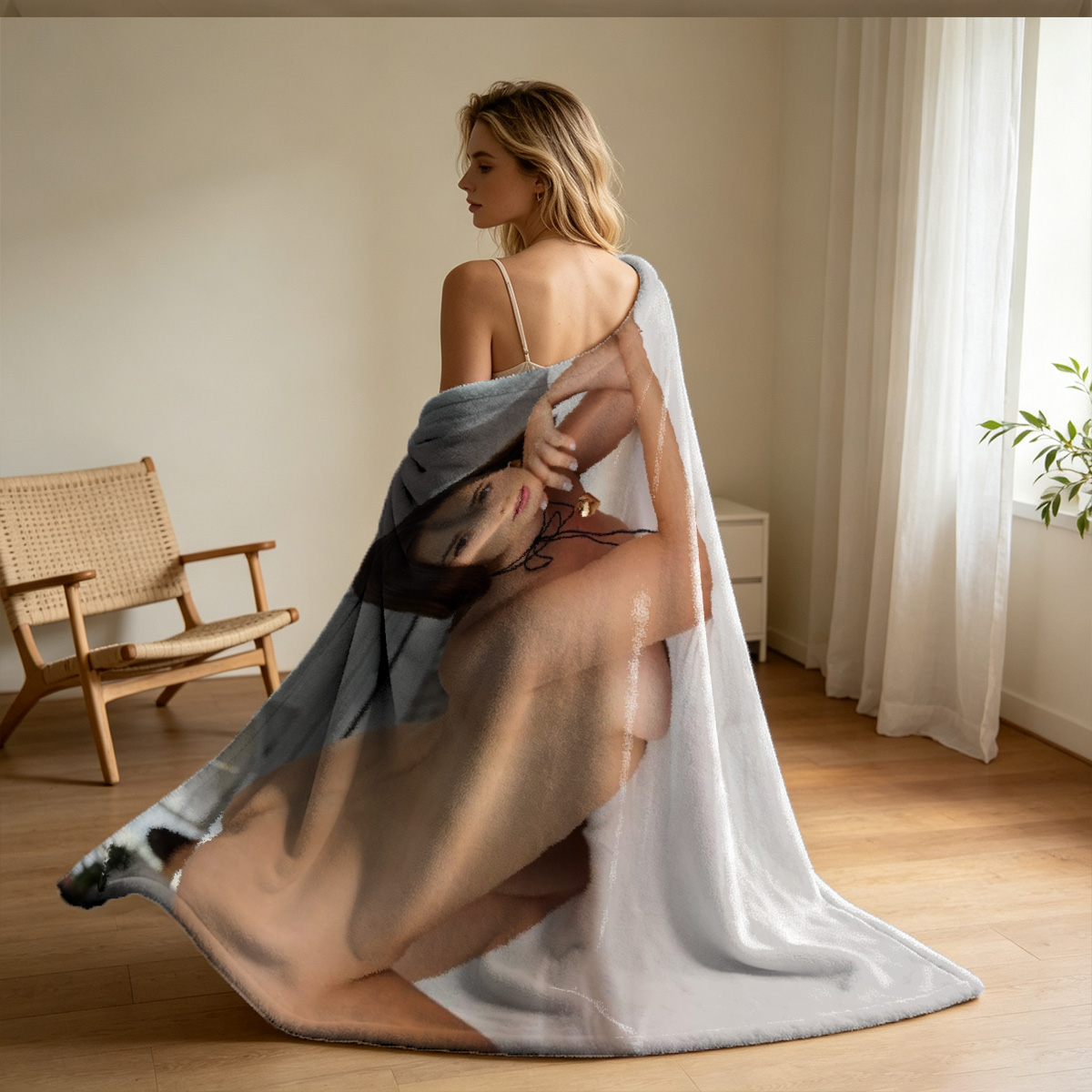 Nude Emma Stone Lying on Bed in Bedroom Pose - Blanket
