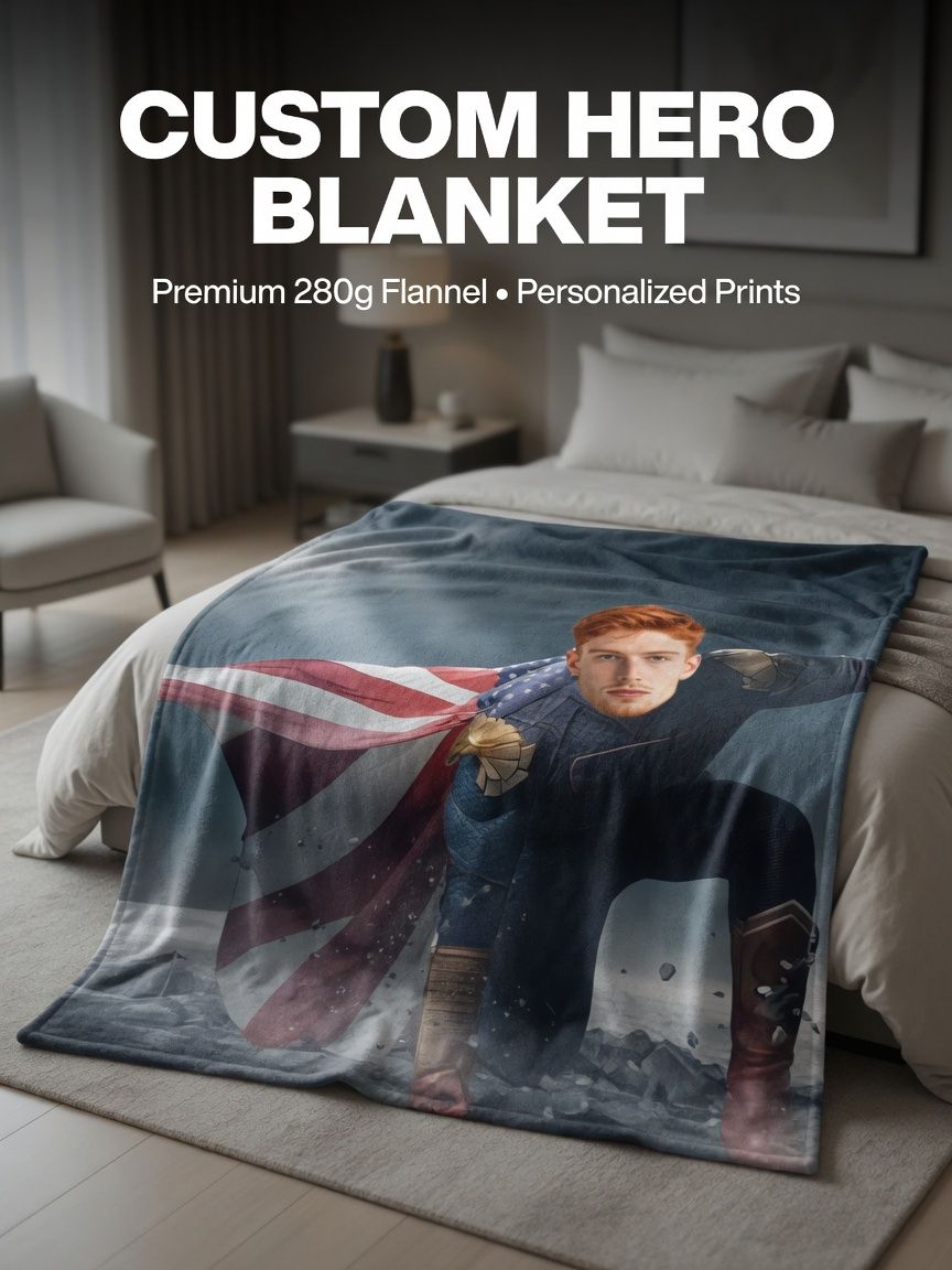 Custom Face Superhero Flannel Blanket Personalized Photo Fleece Throw Soft Cozy Bed Sofa Blanket Fun Keepsake Gift