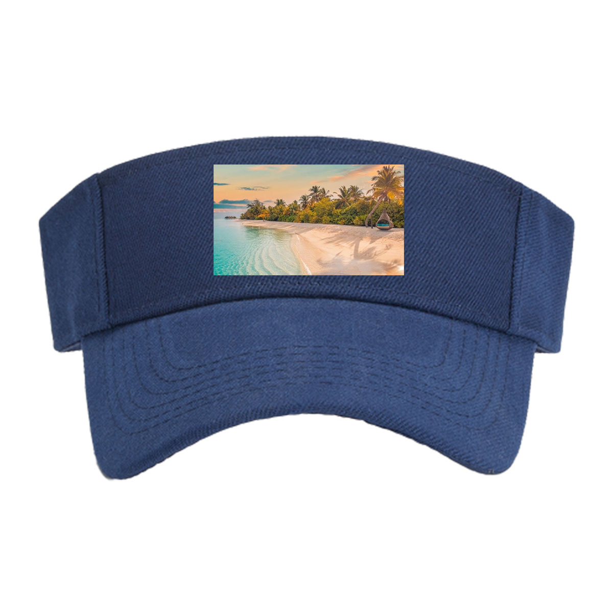 Tropical beach with crystal clear water and palm trees at sunset -  Visor cap