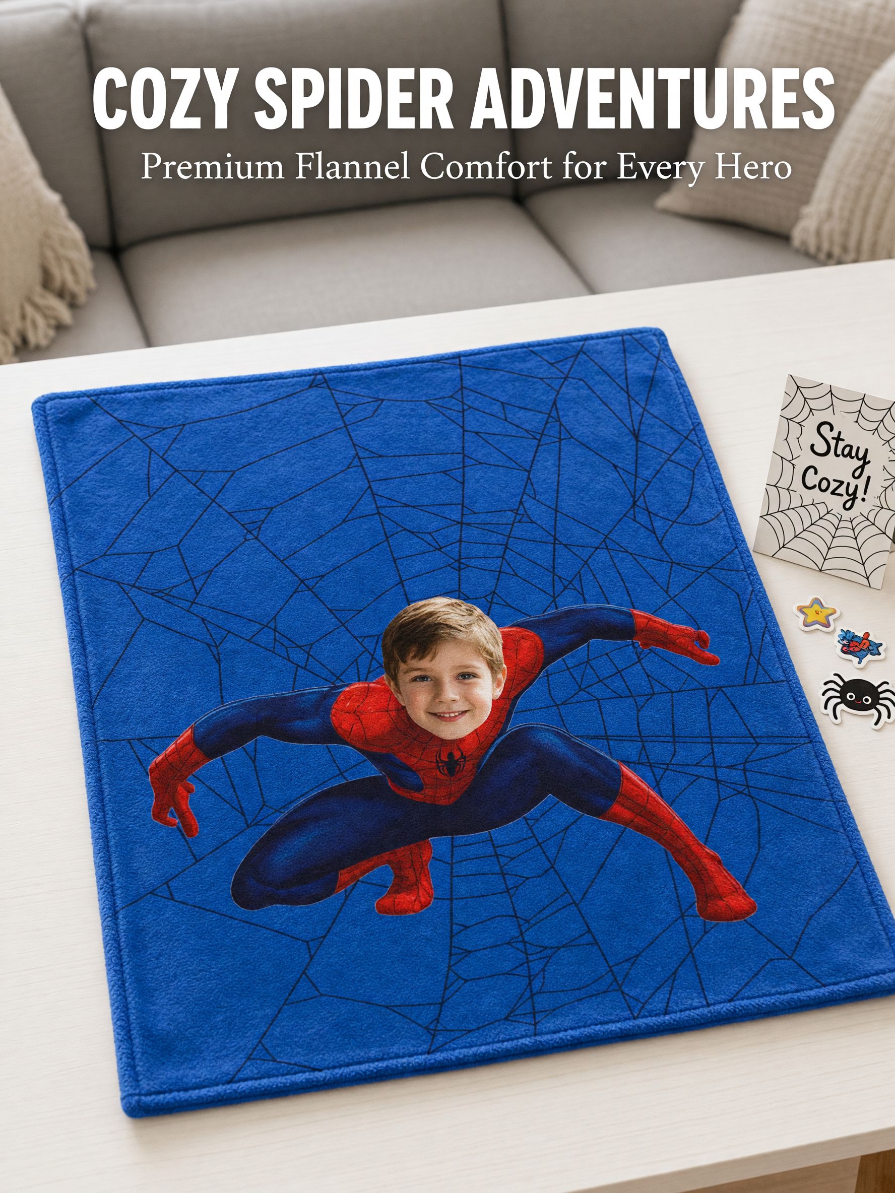 Personalized Face Photo Superhero Flannel Fleece Blanket Custom Soft Throw for Kids and Adults Cozy Birthday Gift