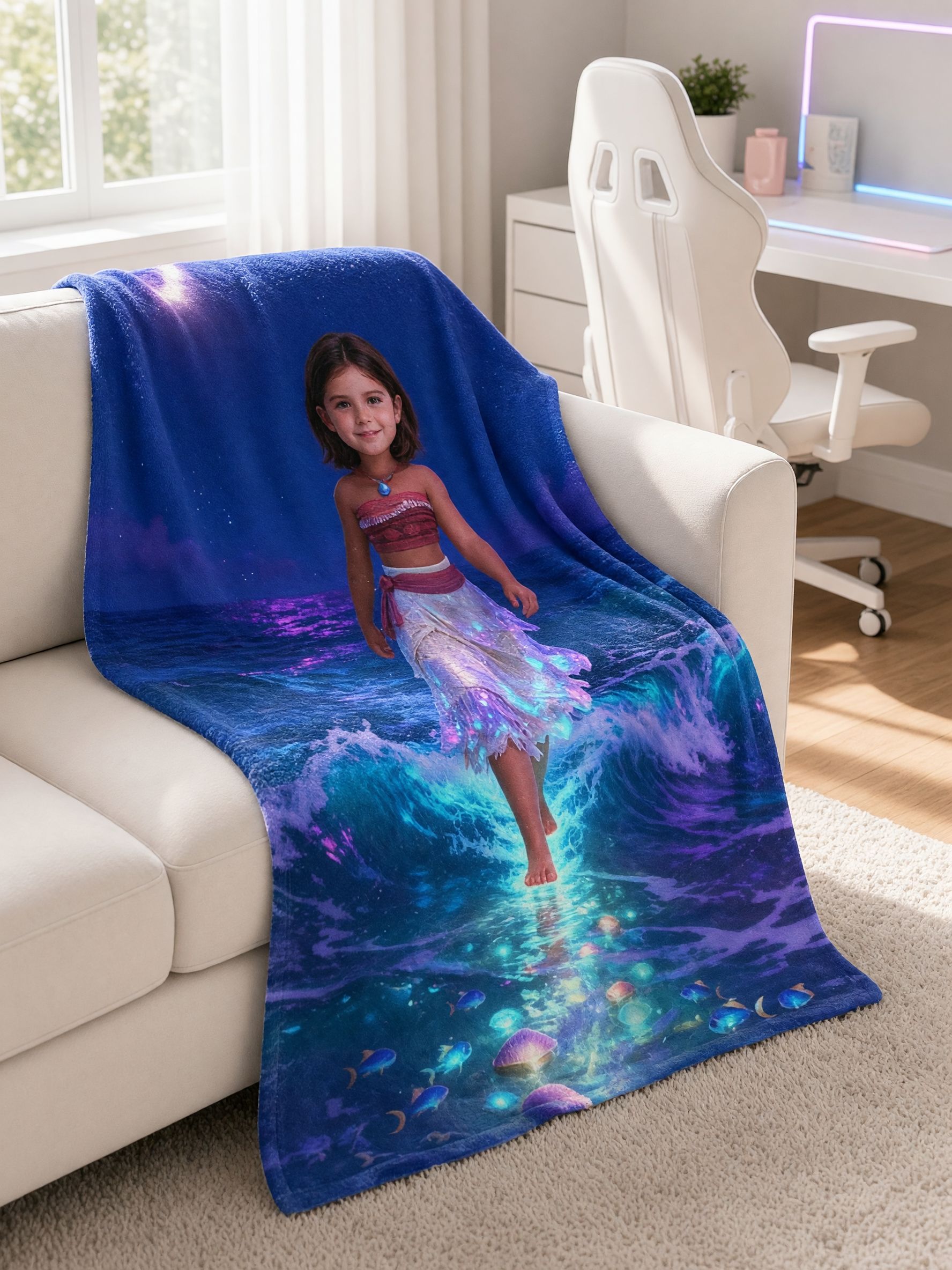 Custom Face Blanket Personalized Photo Flannel Throw Magical Ocean Princess Ultra Soft Plush Bed Sofa Gift