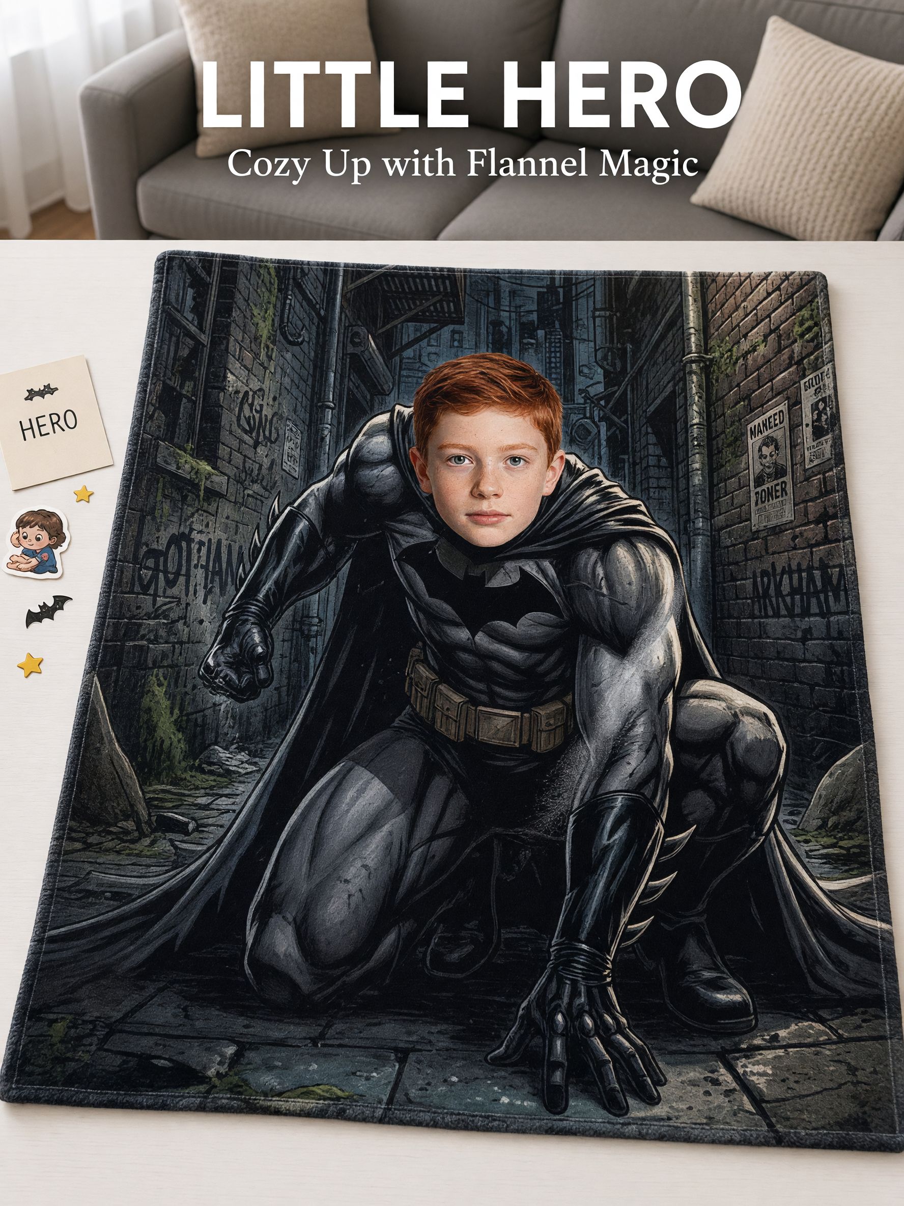Custom Superhero Photo Fleece Blanket Personalized Face Graphic Soft Flannel Throw for Kids Adults Cozy Home Gift