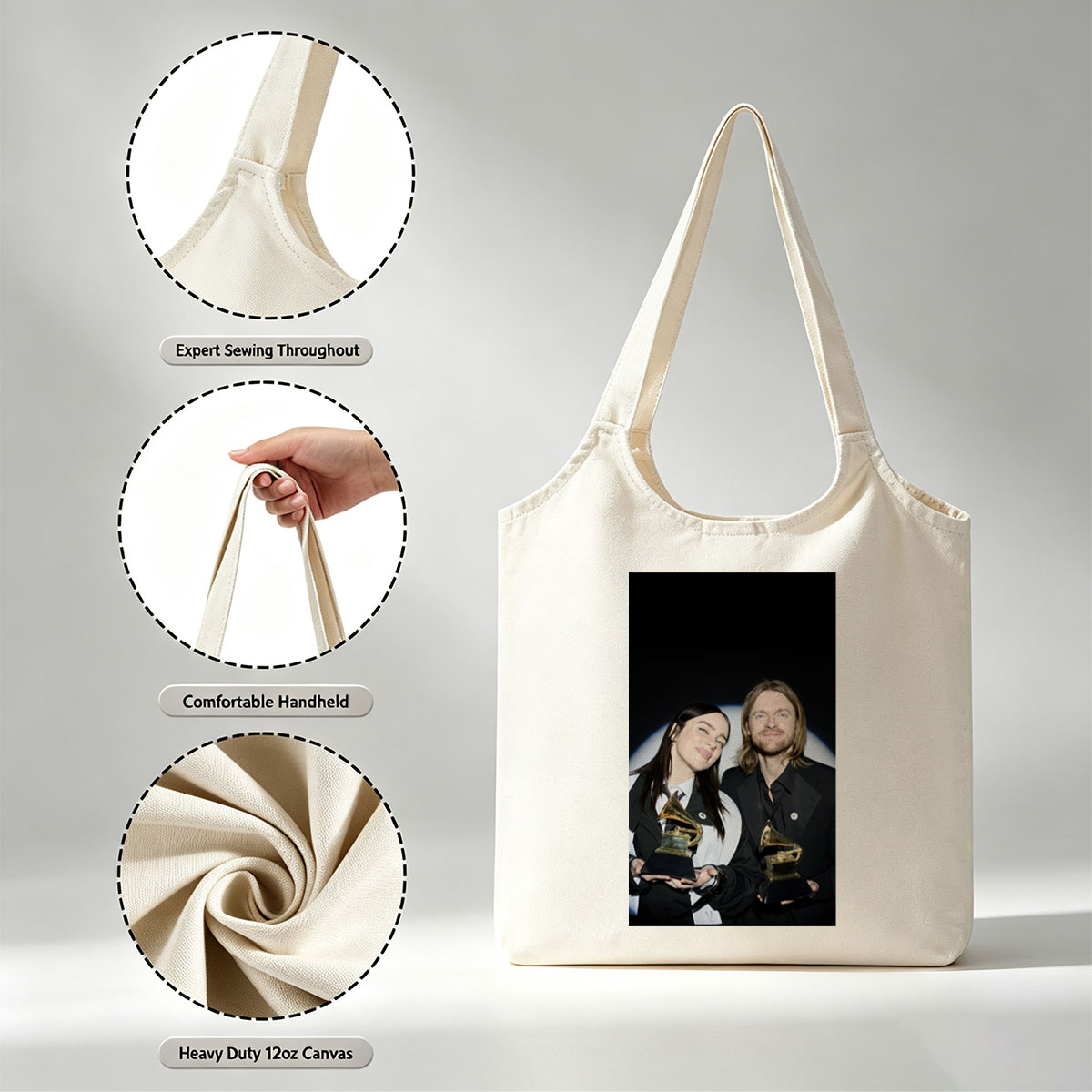 Billie Eilish and Finneas O'Connell at the Grammys Holding Awards - Canvas shoulder bags/