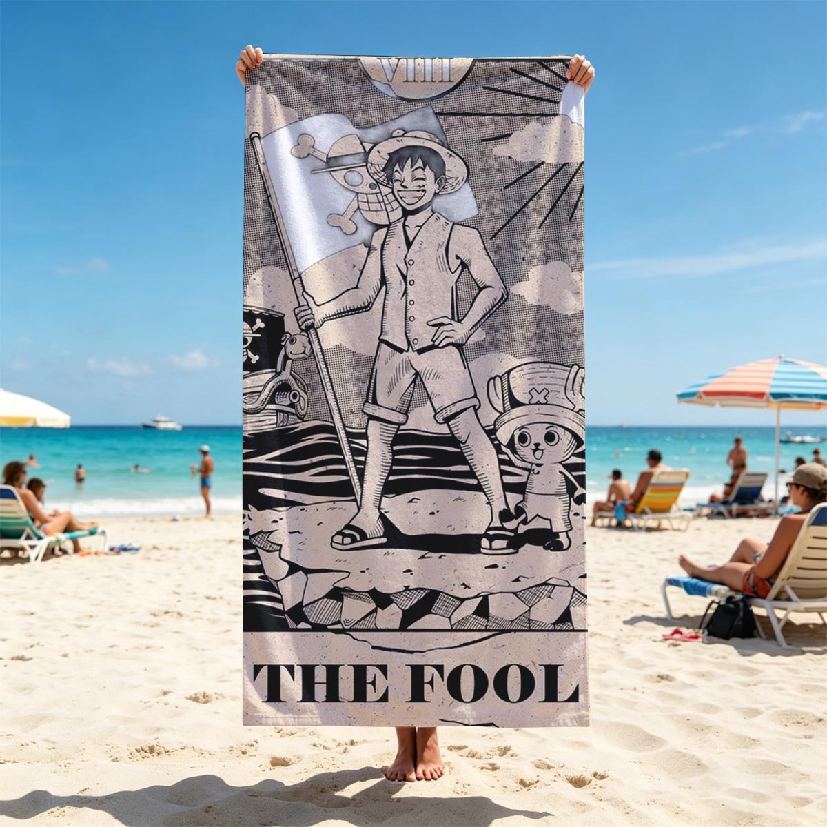 One Piece: Luffy and Chopper as The Fool Tarot Card - Beach towels