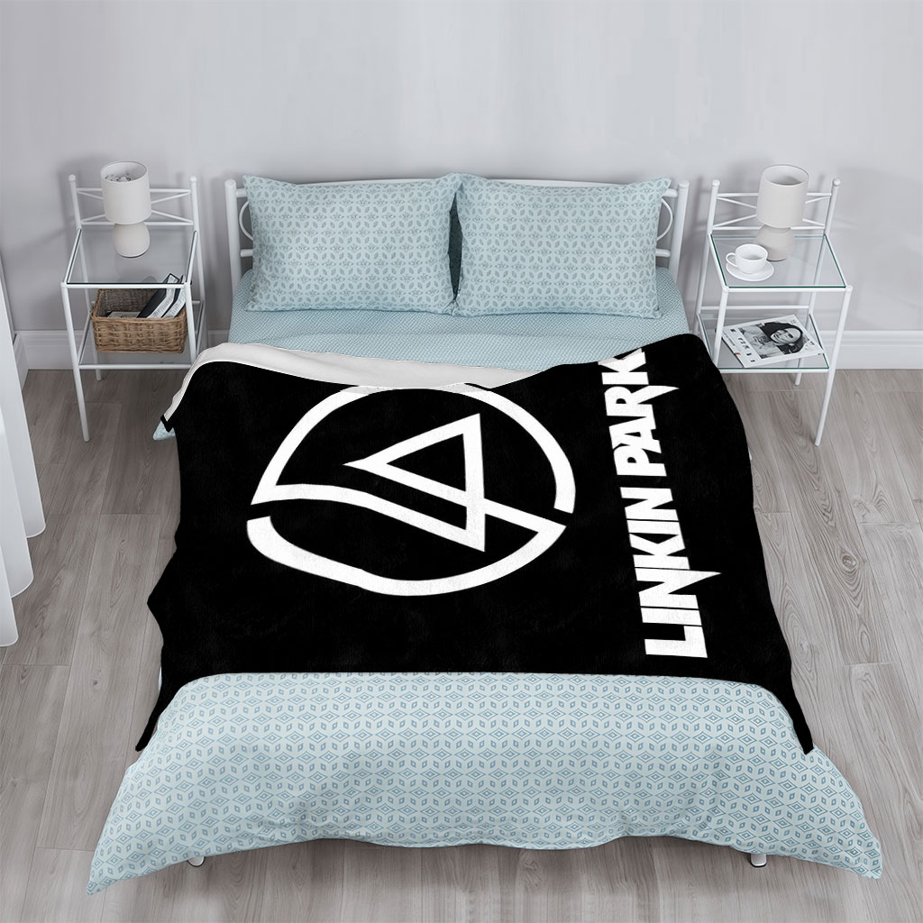 Linkin Park Logo on Black Background with White Symbol and Text - Blankets