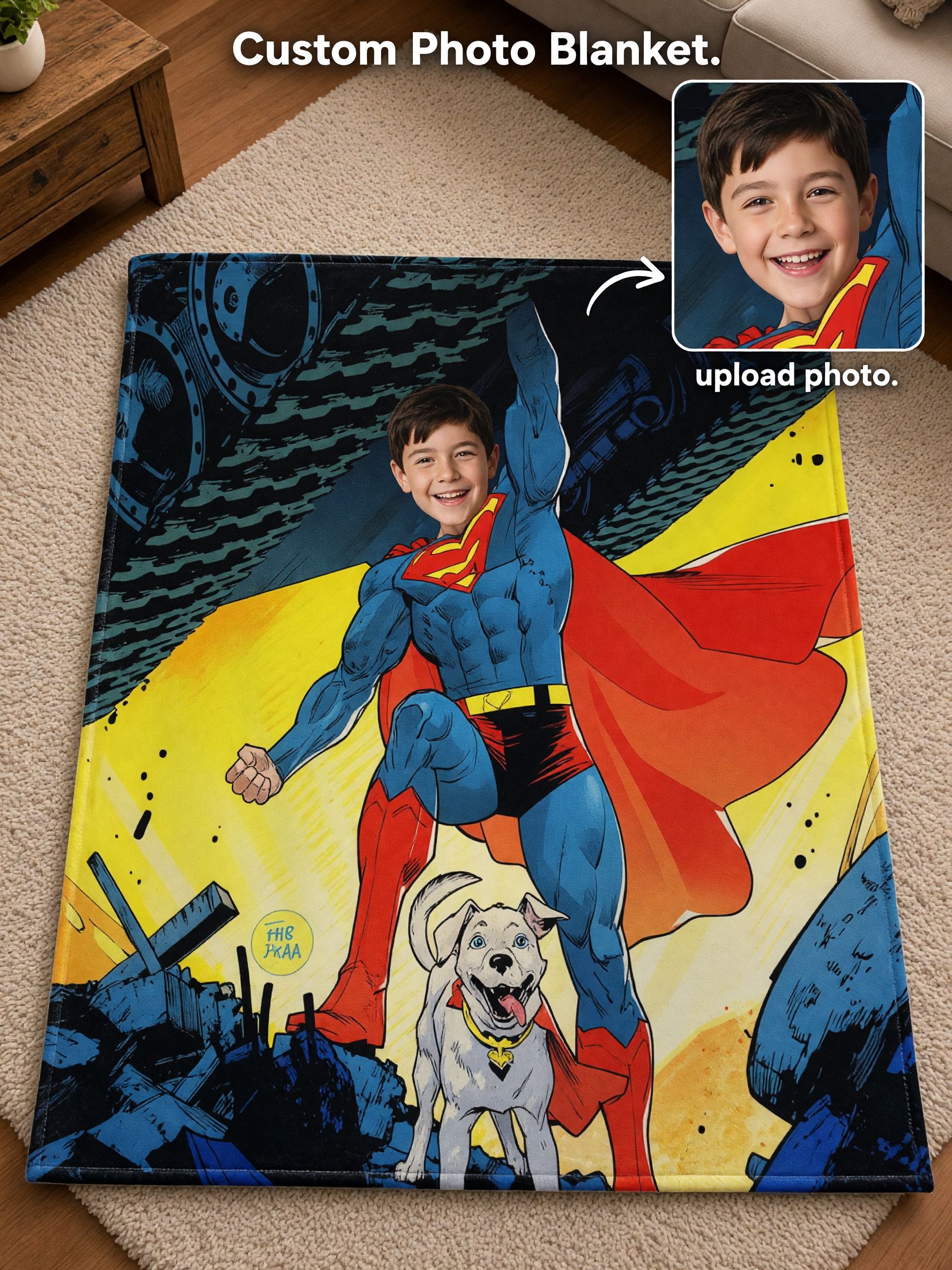 Custom Face Photo Blanket Personalized Comic Superhero Flannel Fleece Throw Ideal Personalized Gift for Family