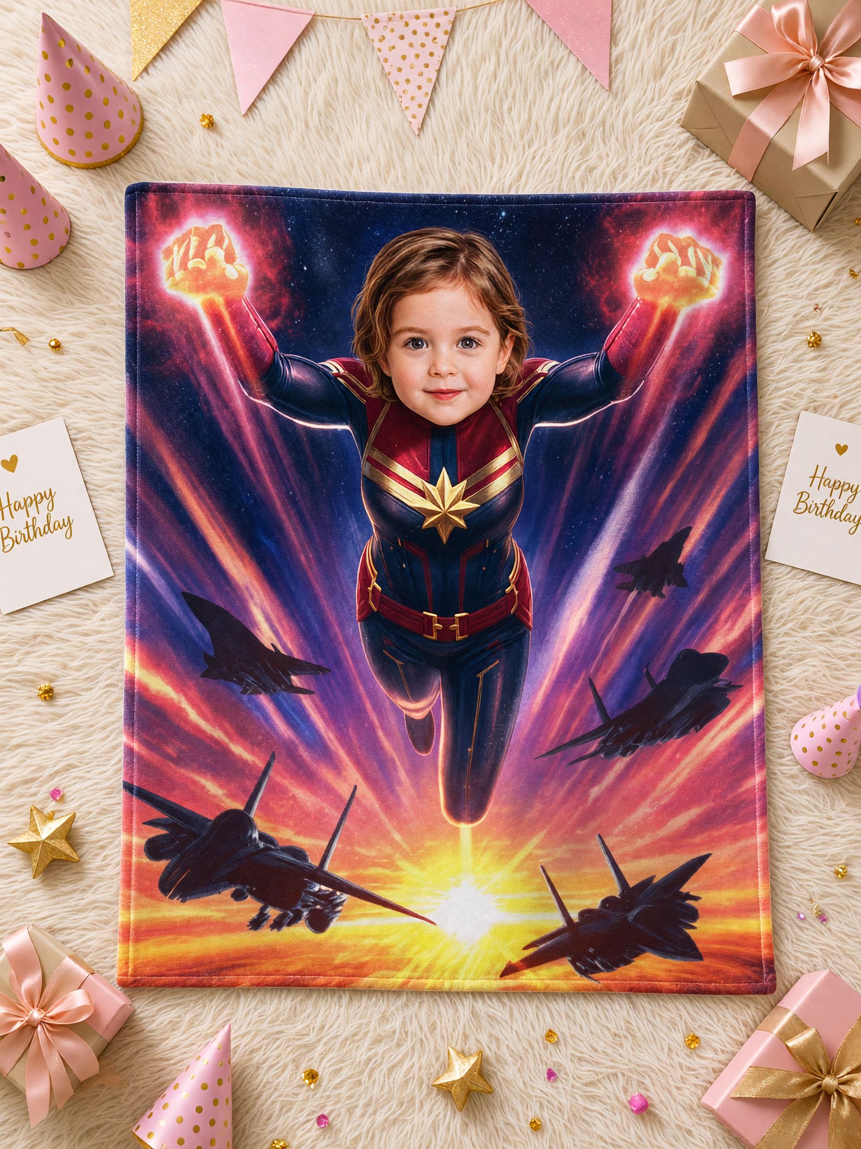 Personalized Superhero Face Blanket, Custom Photo Flannel Fleece Throw, Ideal Cozy Gift for Kids