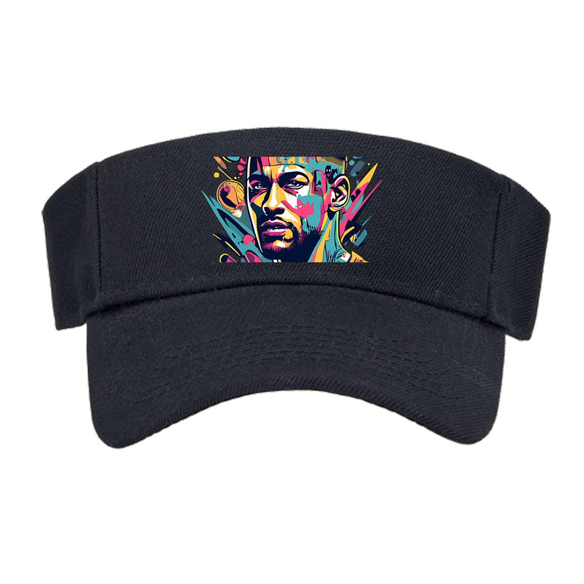 Colorful Abstract Portrait of a Man with Vibrant Patterns and Dynamic Elements -  Visor cap