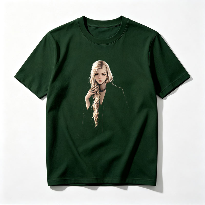 Blonde Woman in Black Coat with Elegant Pose - Tee