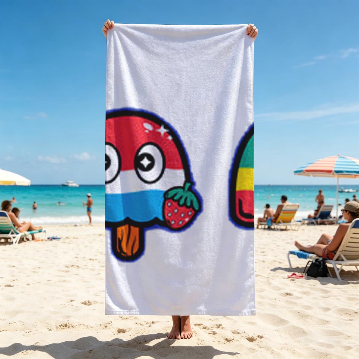 Pac-Man and Colorful Ice Cream Characters in Summer Vibes - Beach towels