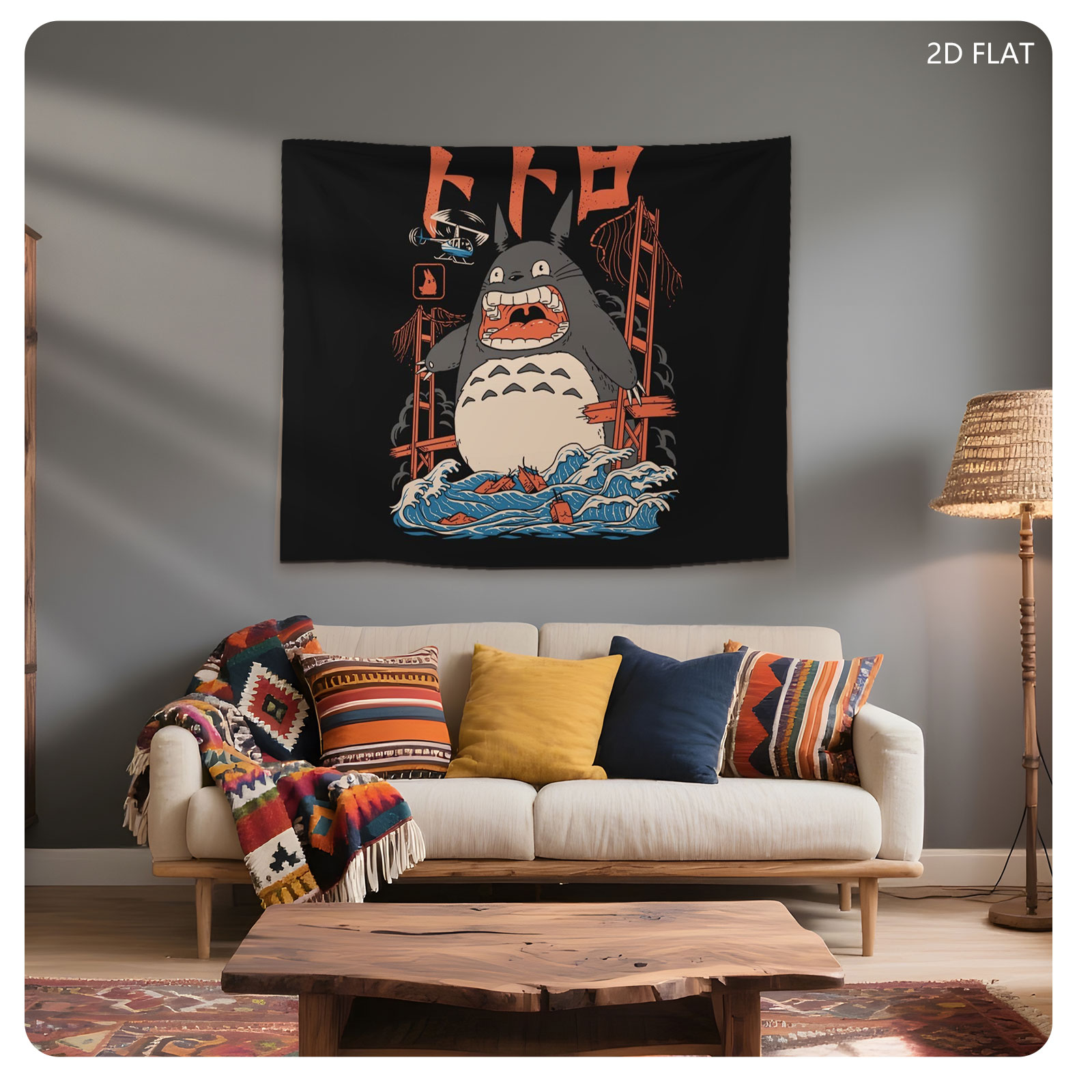 Totoro in a Storm with Ladder and Helicopter - Tapestry