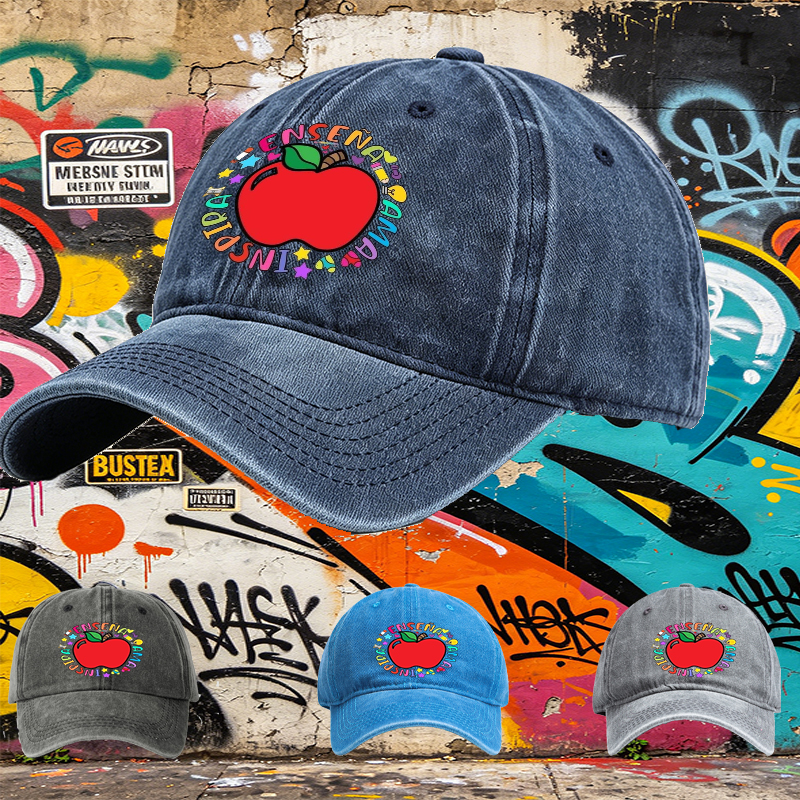 Unisex Classic Washed Hat with Colorful Apple and 