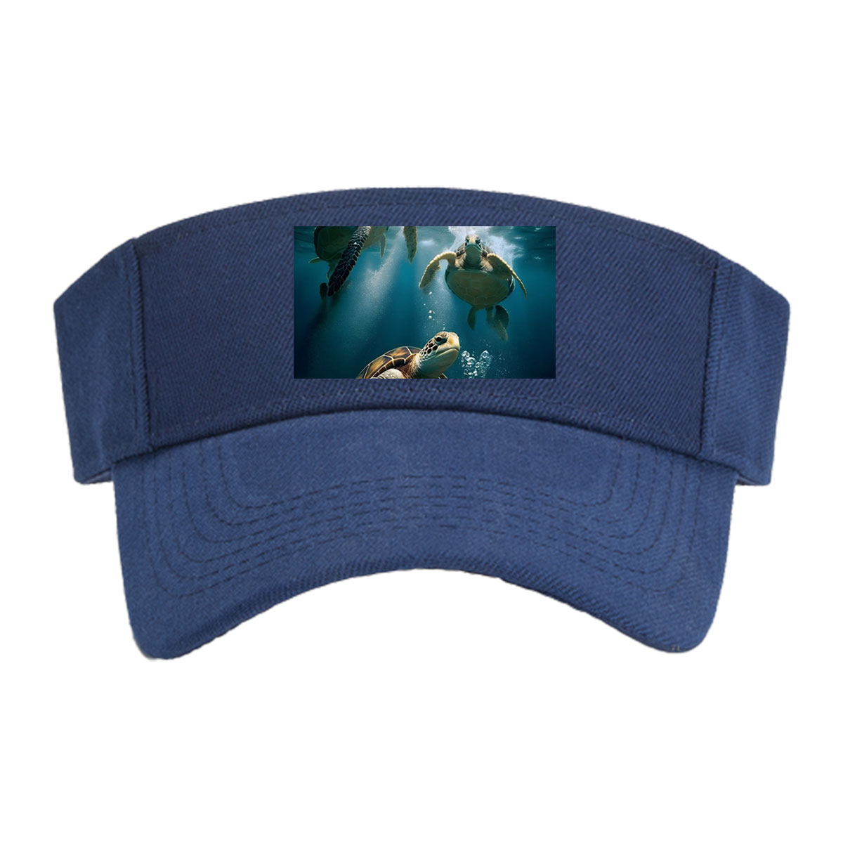 Three sea turtles swimming gracefully underwater in clear blue ocean. -  Visor cap