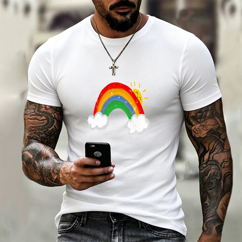 Unisex Classic T-Shirt Rainbow Sun Cloud Print Design Unisex Classic T-Shirt Casual Outdoor Wear for Adults and Teens
