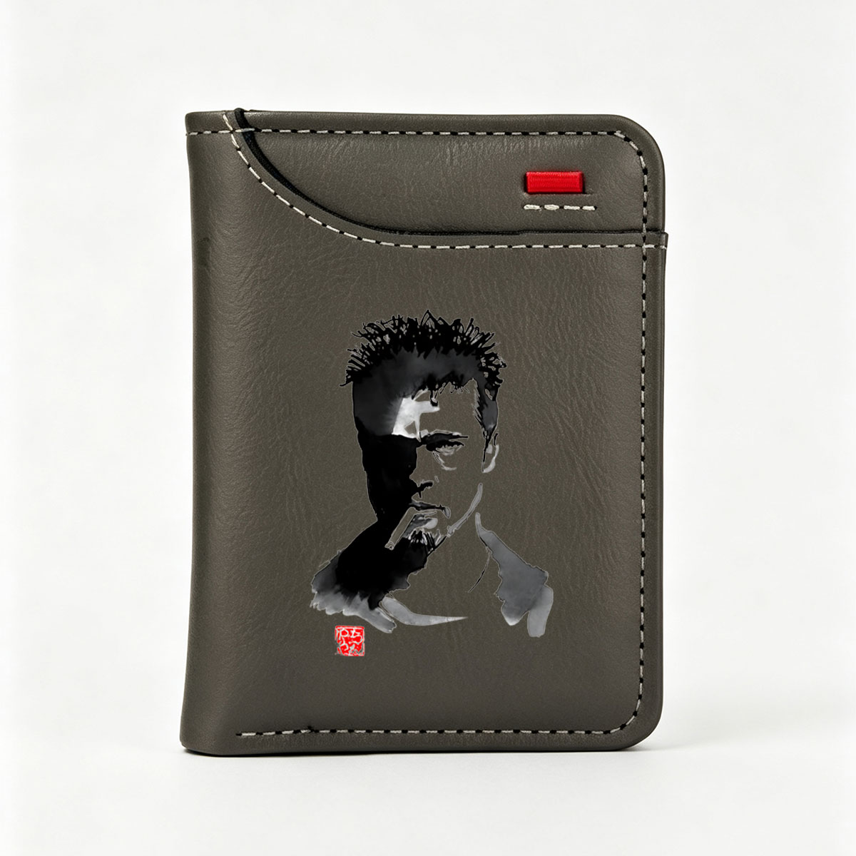 Abstract Portrait of a Man with Pipe, Black and White Art Style - Vertical Style Wallet