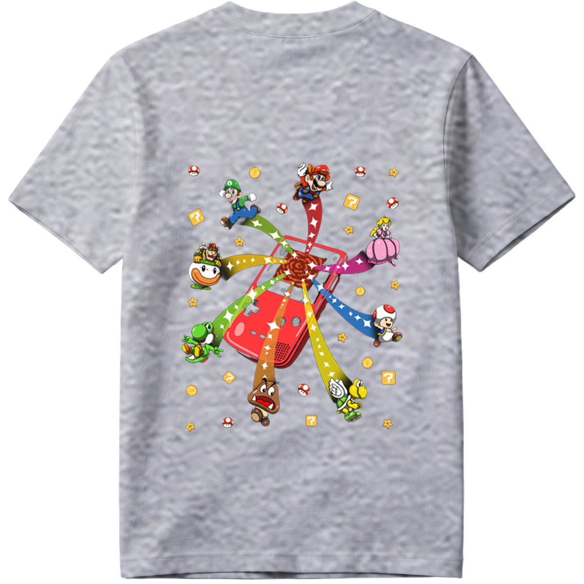 Super Mario Characters Bursting from a Game Console - Tee