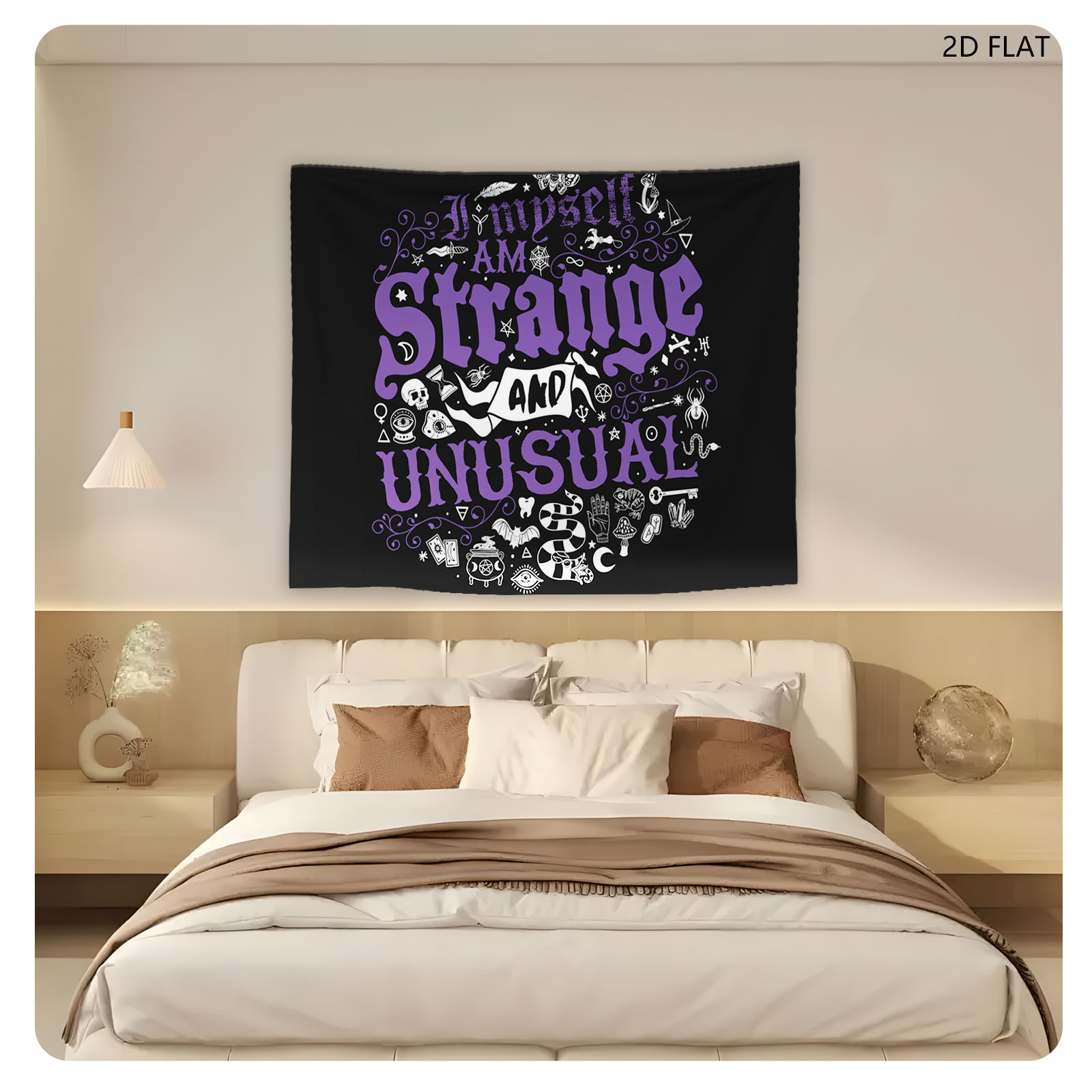I Myself Am Strange and Unusual: Gothic Typography Art with Mystical Symbols - Tapestry