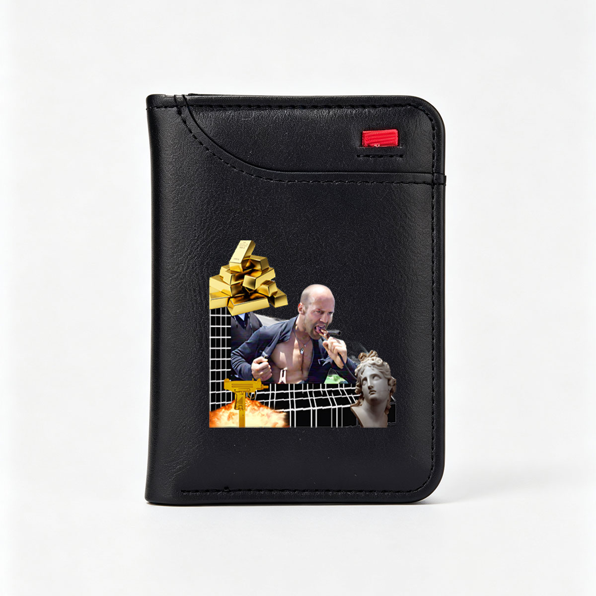 Jason Statham with Gold, Gun, and Classical Bust - Vertical Style Wallet