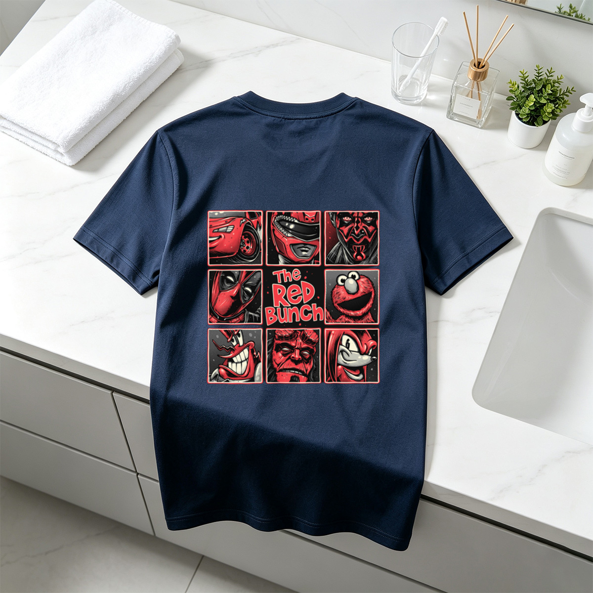 The Red Bunch: Lightning McQueen, Darth Maul, Deadpool, Elmo, Dr. Seuss's The Grinch, Hellboy, and Knuckles - Tee