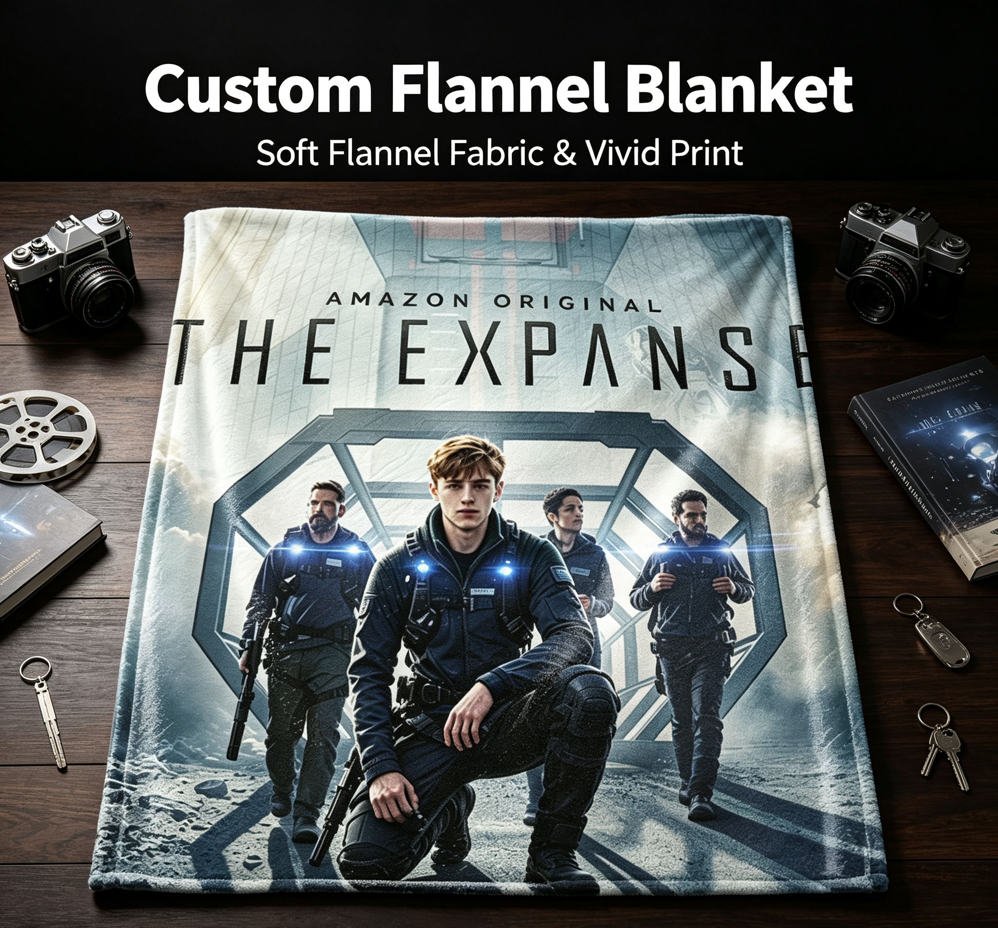 Custom Face Blanket The Expanse Amazon Original Sci-Fi Series Flannel Blanket for Fans Space Drama TV Show Gift or Giveaway