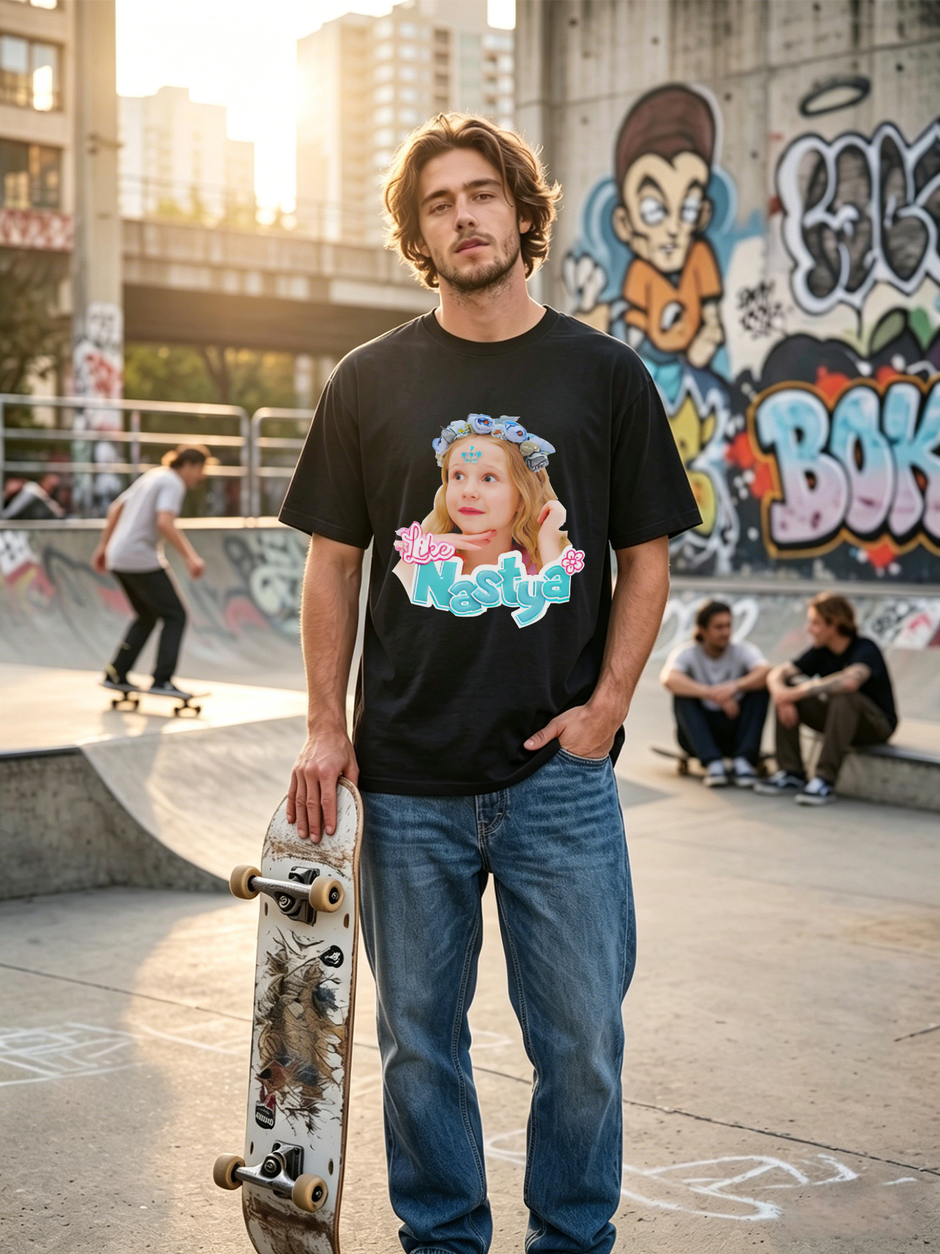 Men's Like Nastya Floral Crown Design Fun Cartoon Print Casual Crew Neck Short Sleeve T-Shirt, Lightweight Breathable Summer Top for Daily Outings & Casual Gatherings, Trendy Wear for Young Men