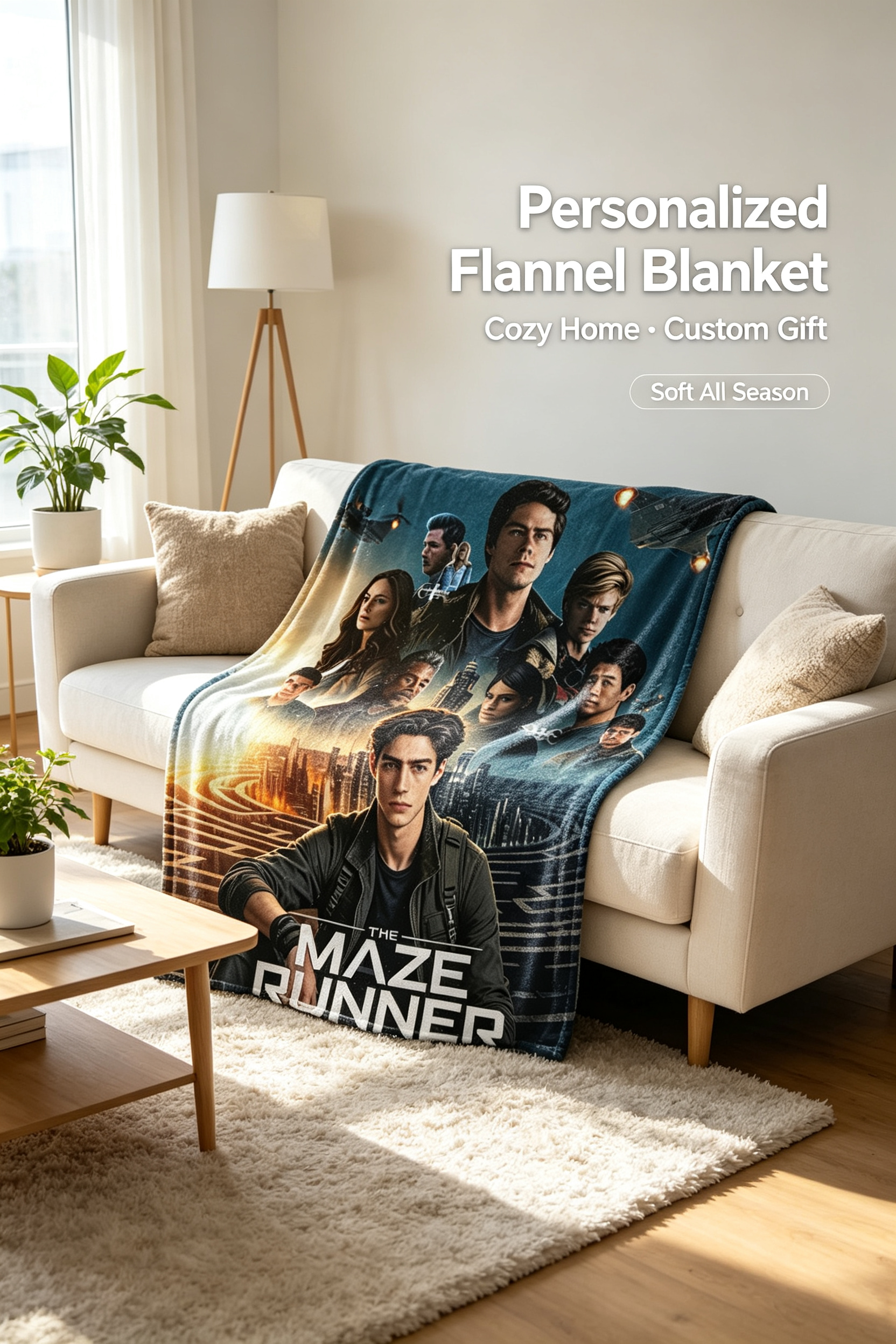 Custom Face Blanket The Maze Runner Trilogy Flannel Blanket Movie Character Portrait Soft Cozy Throw Blanket Perfect for Fans Home Decor Gift or Giveaway