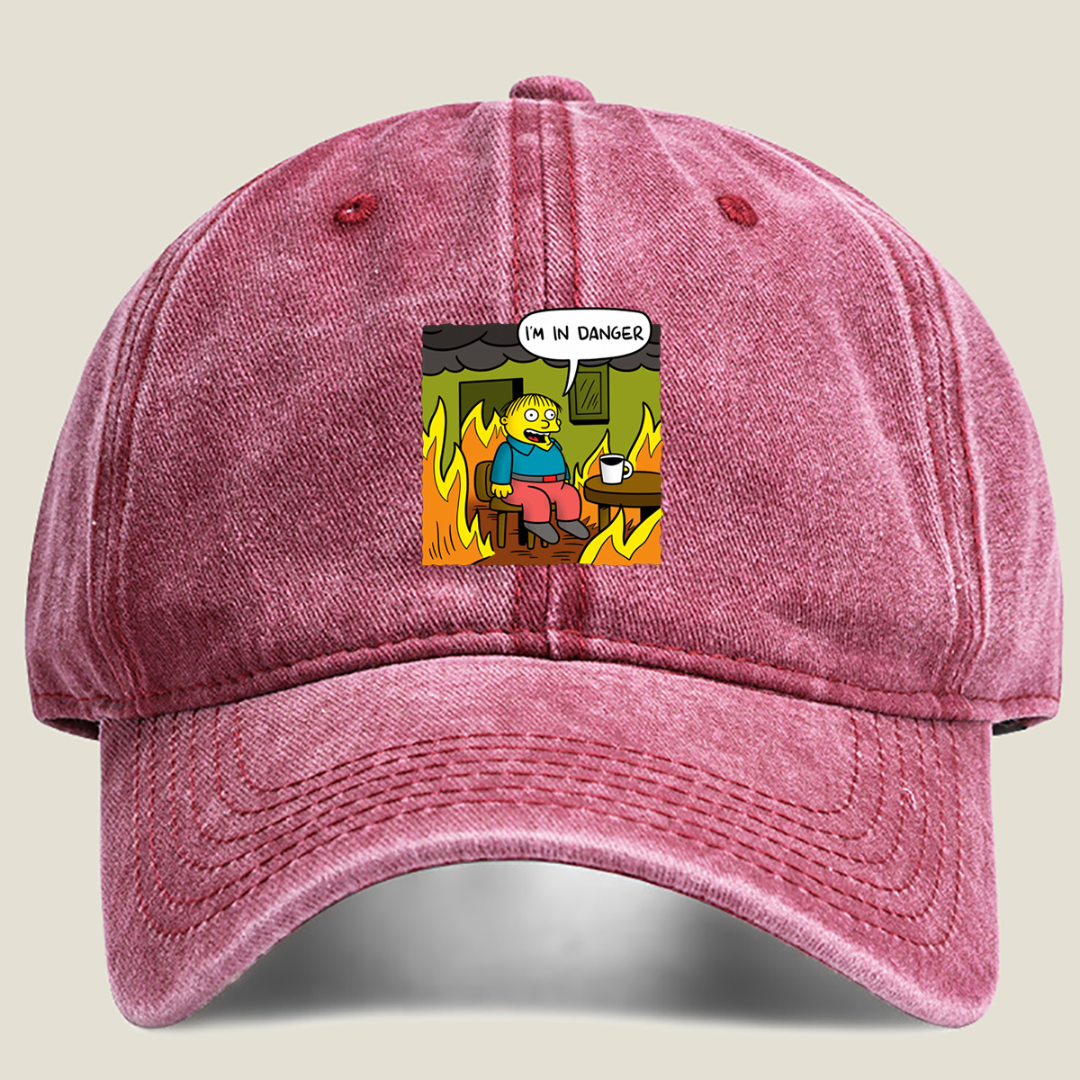 Simpsons Character in Burning Room - Washed Denim - Baseball Cap
