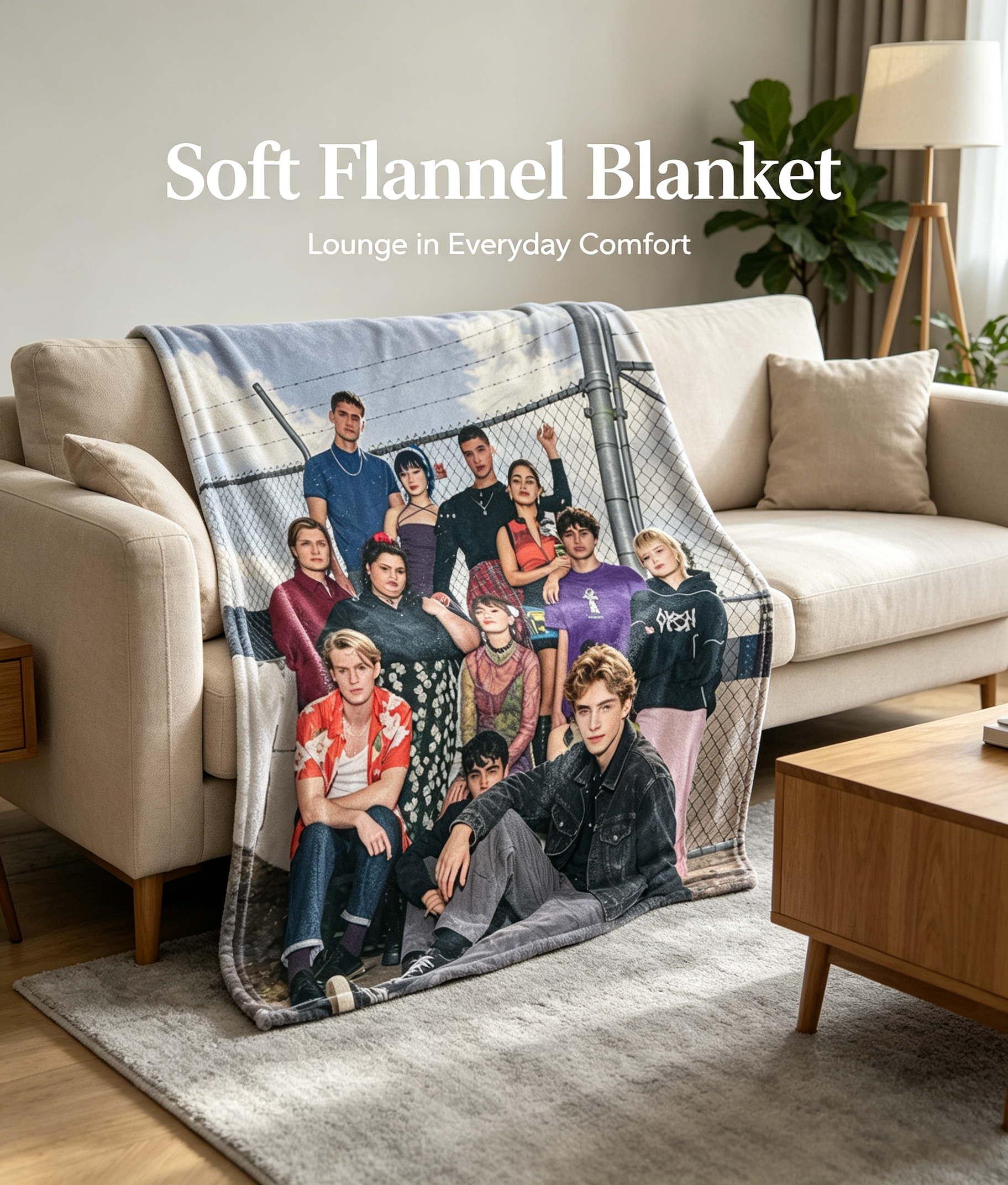 Custom Face Blanket Featuring Diverse Youth Group Portrait Flannel Blanket Perfect for Cozy Nights and Unique Gift or Giveaway Idea