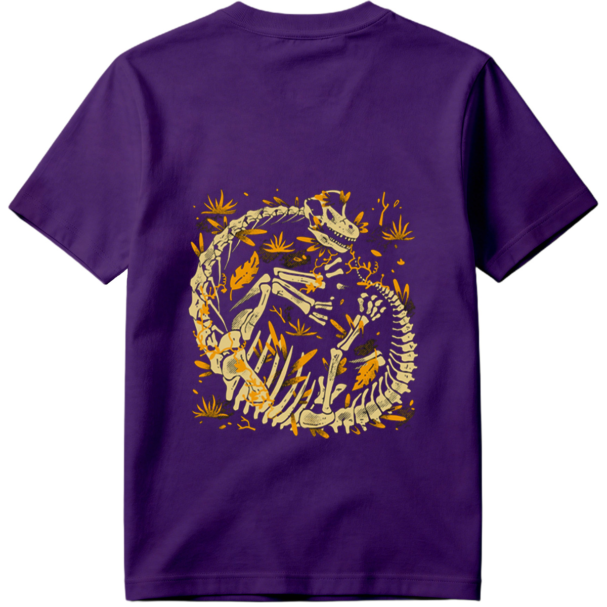 Dinosaur Skeleton in Circular Pose with Foliage - Tee