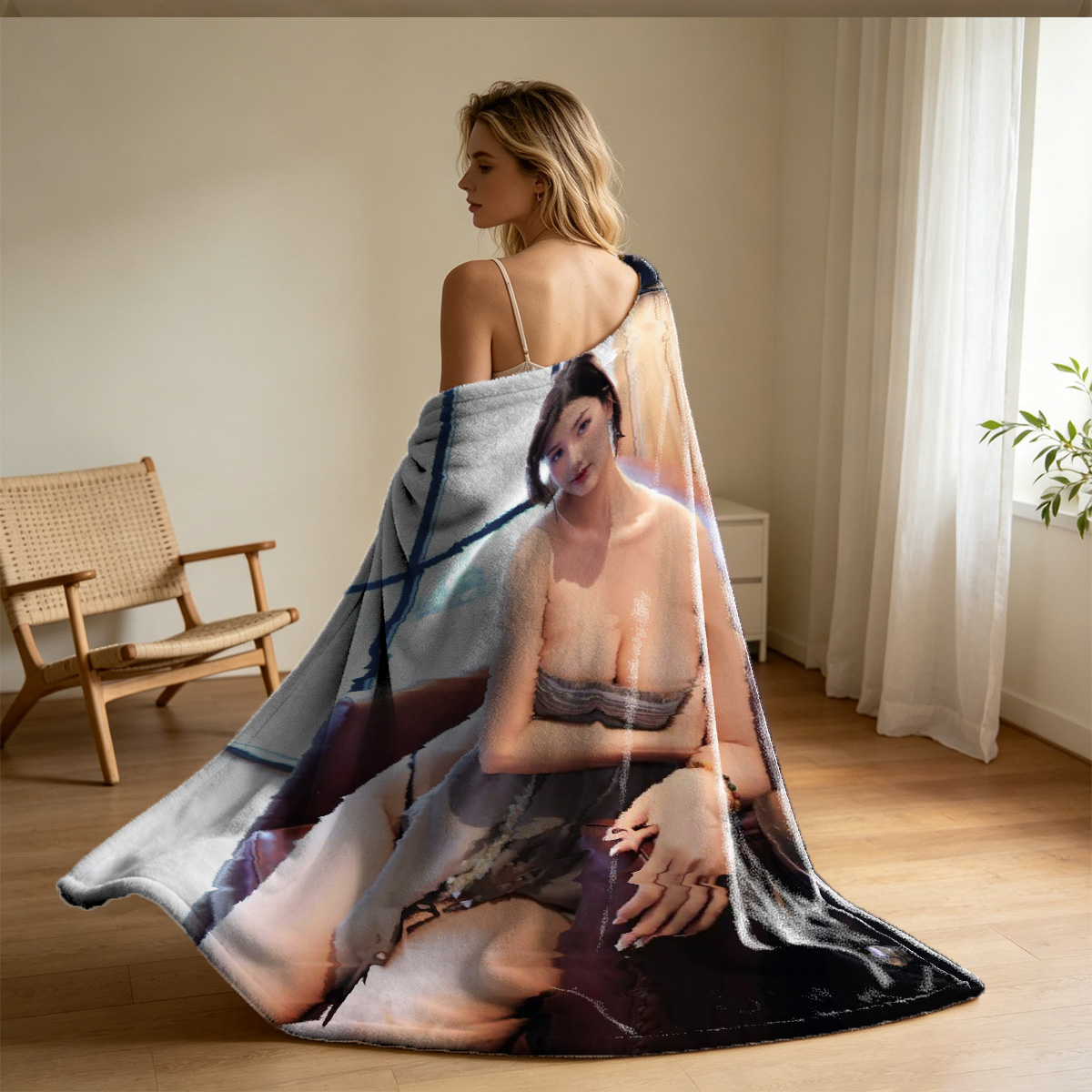 Nude woman by the window showing her perfect ass. - Blanket