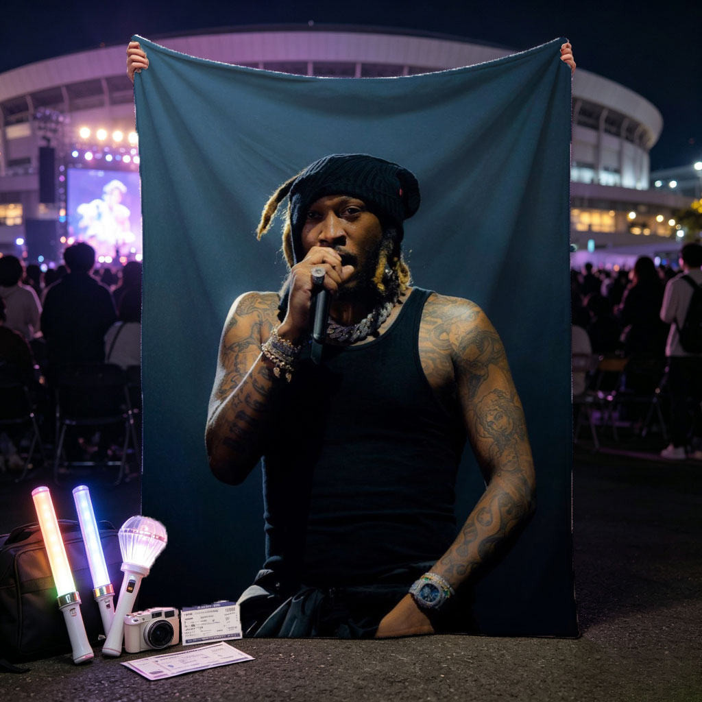 Lil Wayne Performing on Stage with Microphone in Hand - Blankets