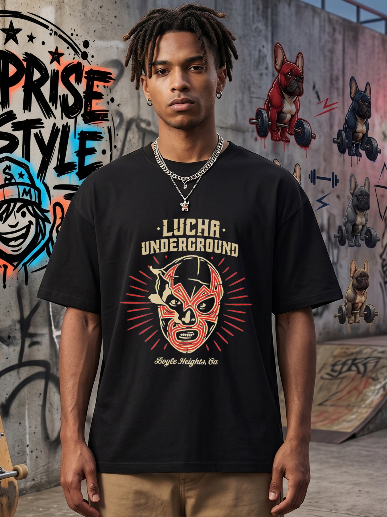 Men's Lucha Underground Mask Print T-Shirt Casual Round Neck Summer Lightweight Breathable Short Sleeve Tee for Wrestling Fans and Streetwear Enthusiasts