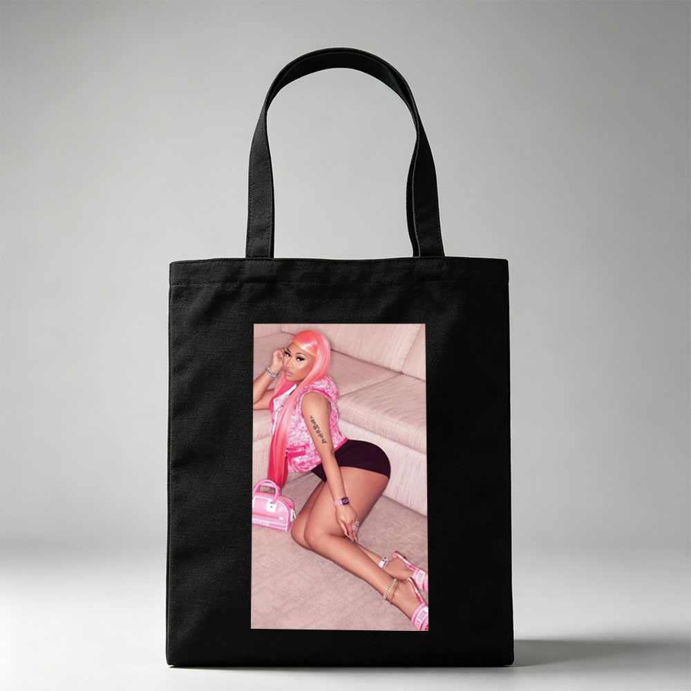 Nicki Minaj Sitting on Couch in Pink Outfit with Matching Accessories - Canvas tote bags