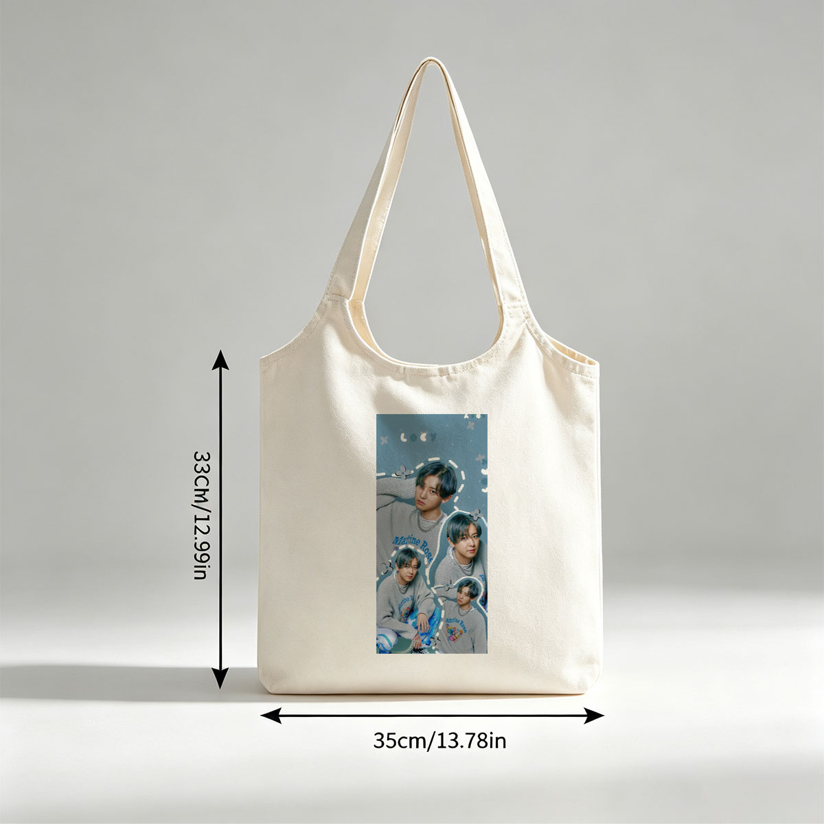 Kai - Multiple Poses in Gray Sweater with Marine Rose Design - Collage Style Photo - Canvas shoulder bags/