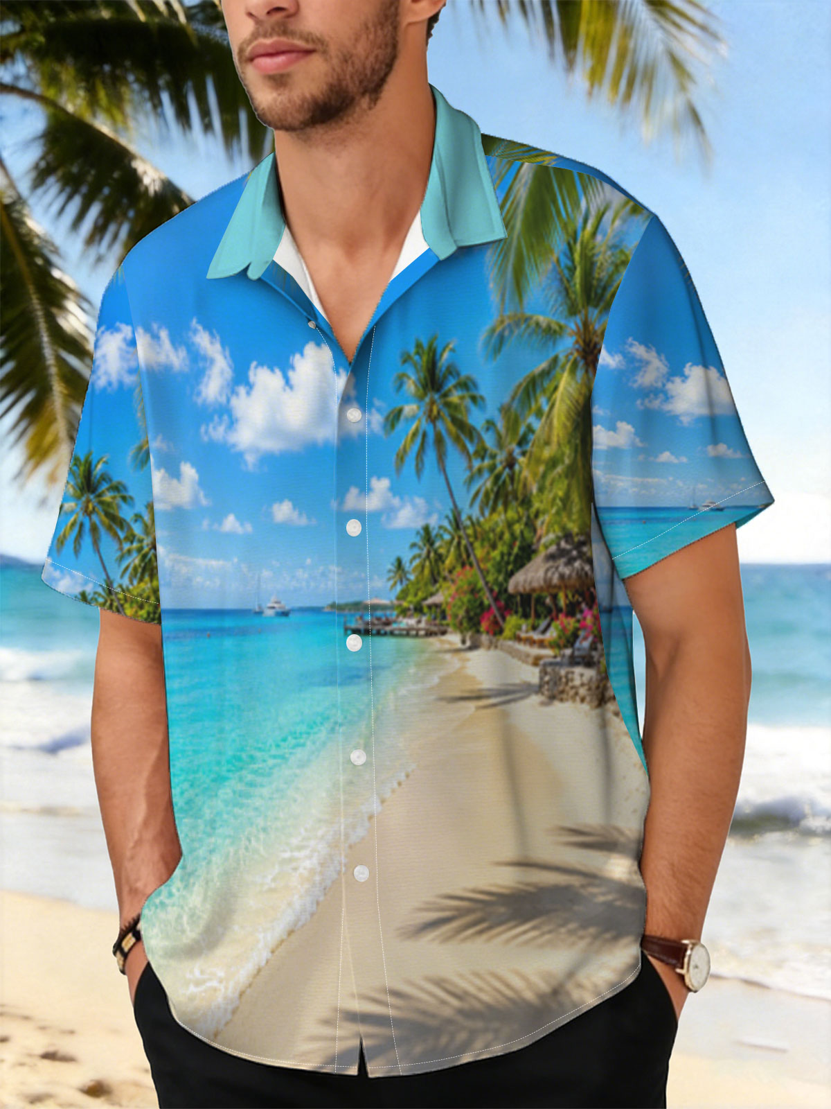 Tropical Beach with Palm Trees and Crystal Clear Water -  Shirt