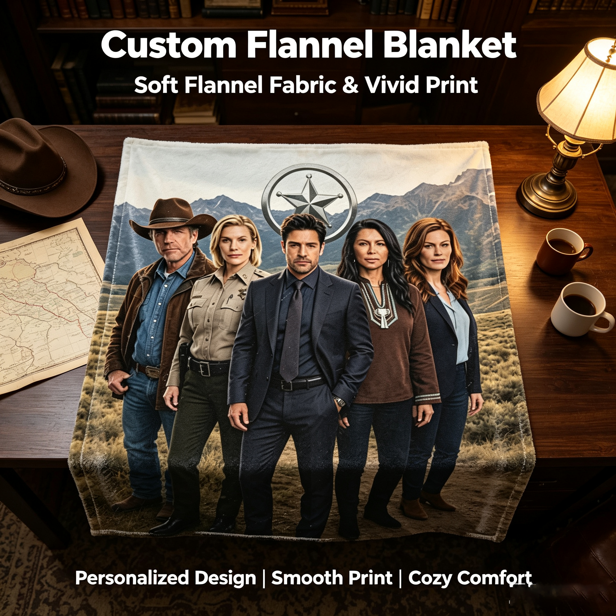 Custom Face Blanket Longmire Season 7 Flannel Blanket Western Drama Series Fan Gift for Home Decor or Cozy Nights