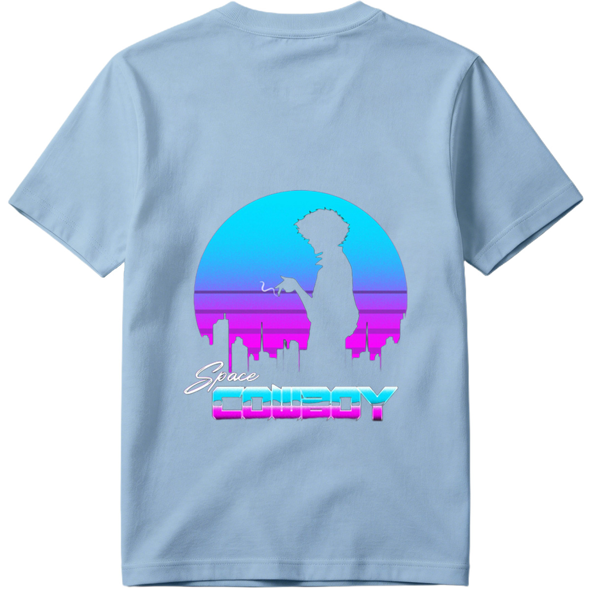 Space Cowboy - Silhouette of a Man Against a Neon Cityscape - Tee