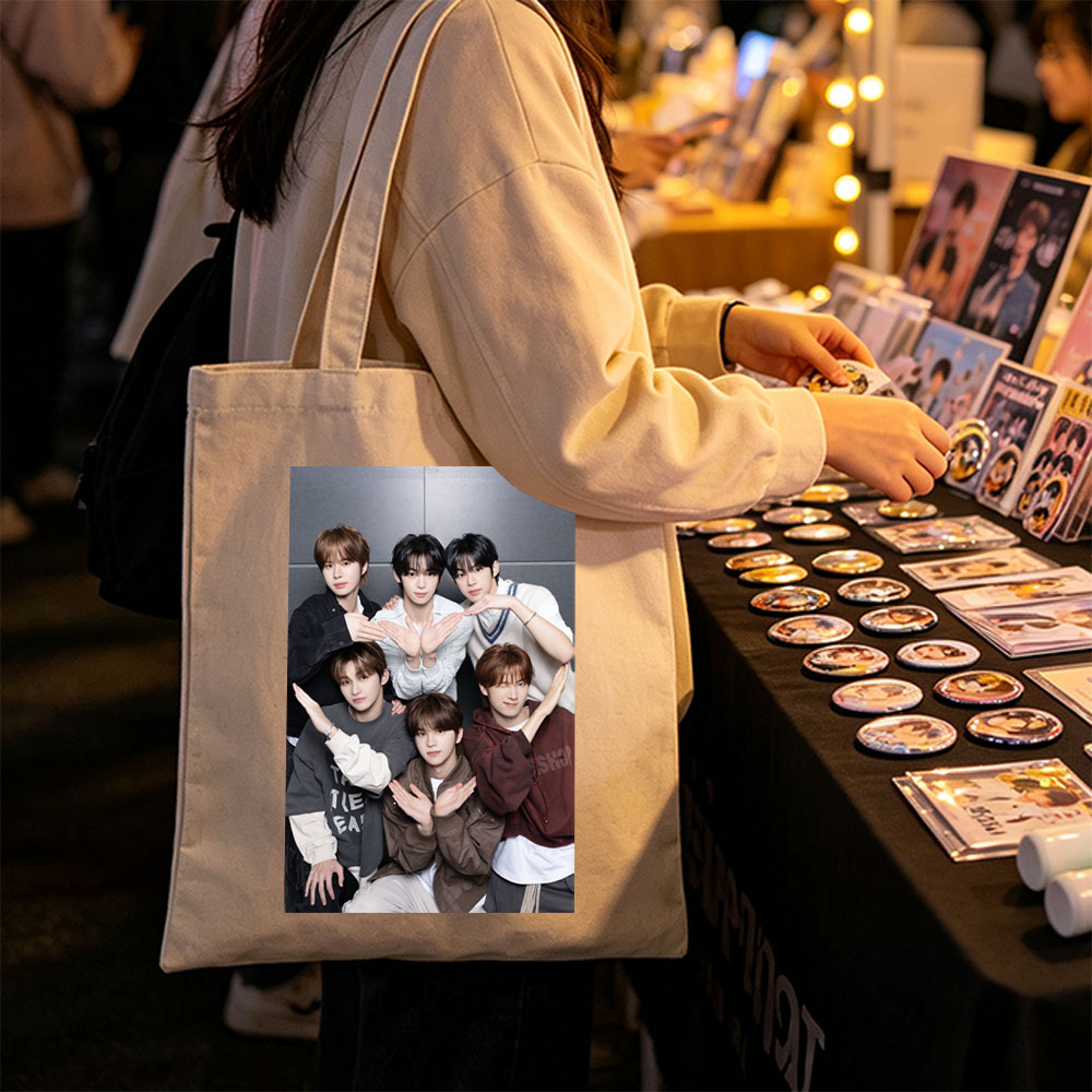 NCT Dream Group Photo - Six Members Posing Together with Hand Gestures in Casual Outfits - Canvas tote bags