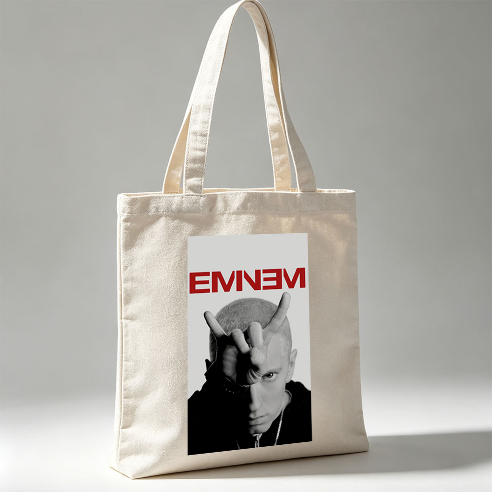Eminem Making Hand Gesture in Black and White Portrait - Canvas tote bags